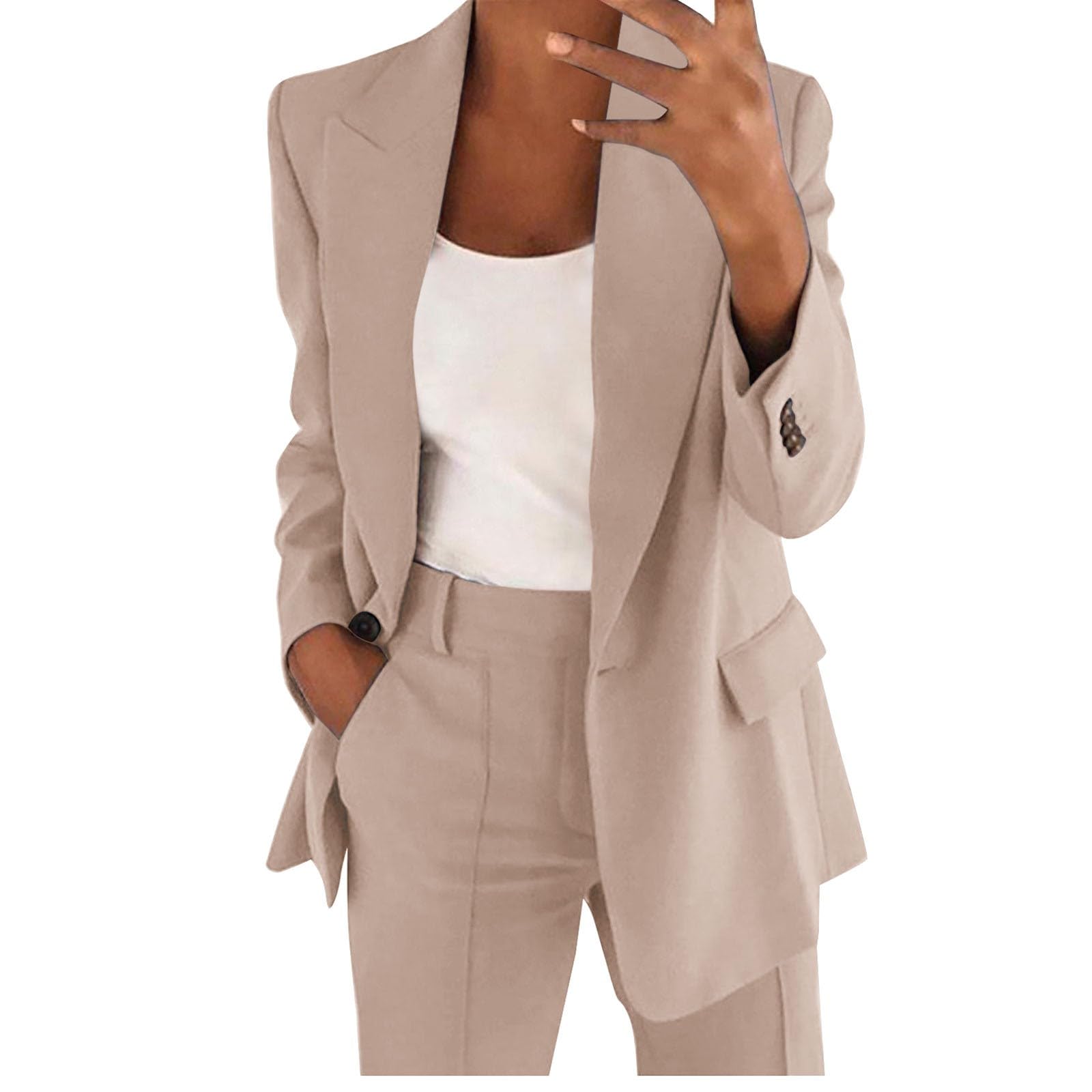 Broekpak voor dames, feestelijk, elegant, 2-delig businesspak, set, slimfit, blazer, broek, outfit, mode, revers, vrijetijdspak, tweedelig broekpak, lange blazer, broek, tracksuit, 5XL