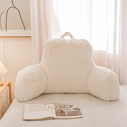 Miniatura 8 de NTBED Almohada de lectura de piel sintética con respaldo de cuña con brazos, para sofá, televisión, relajarse, en cama, cojín de apoyo de espalda de