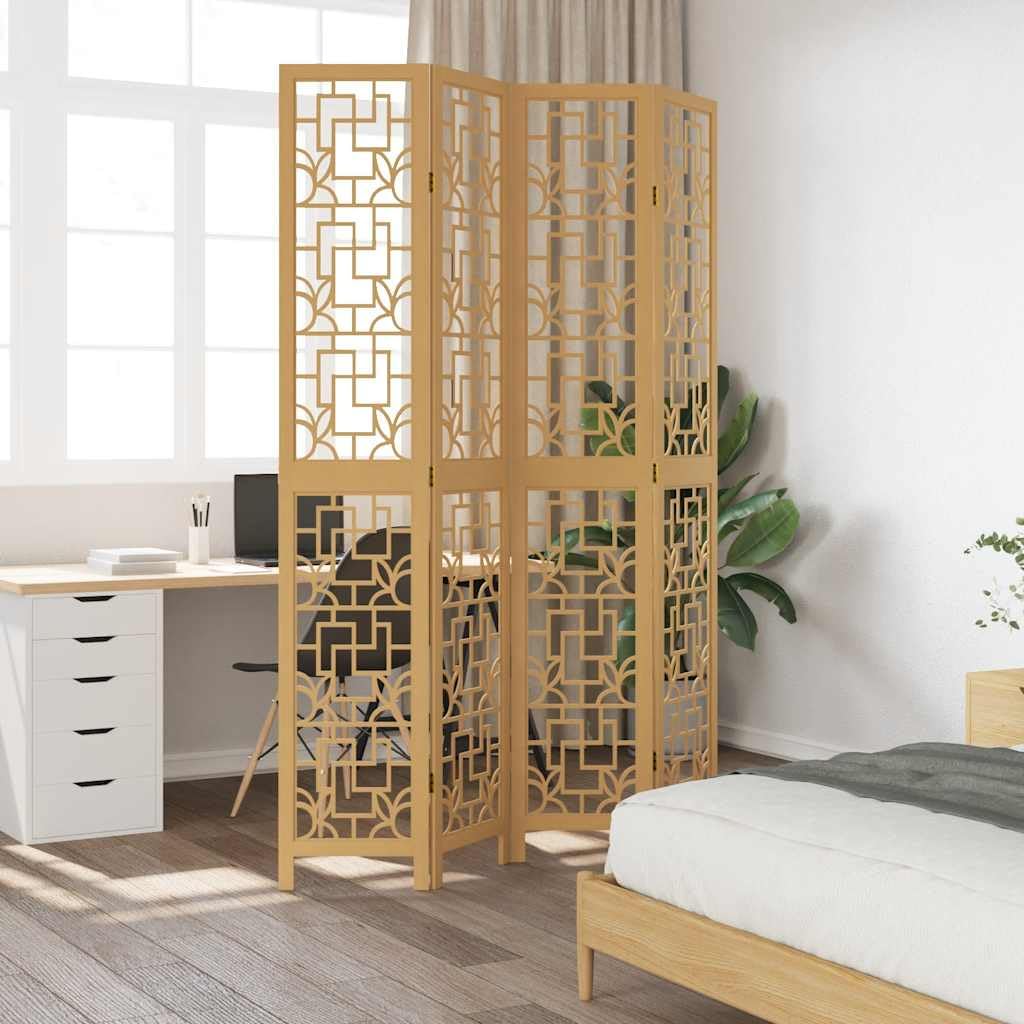 4-częściowy parawan brązowy z litego drewna paulownia, składana ścianka działowa z 4 panelami, ochrona przed wzrokiem, wolnostojąca ścianka działowa do salonu, sypialni, biura i domowego