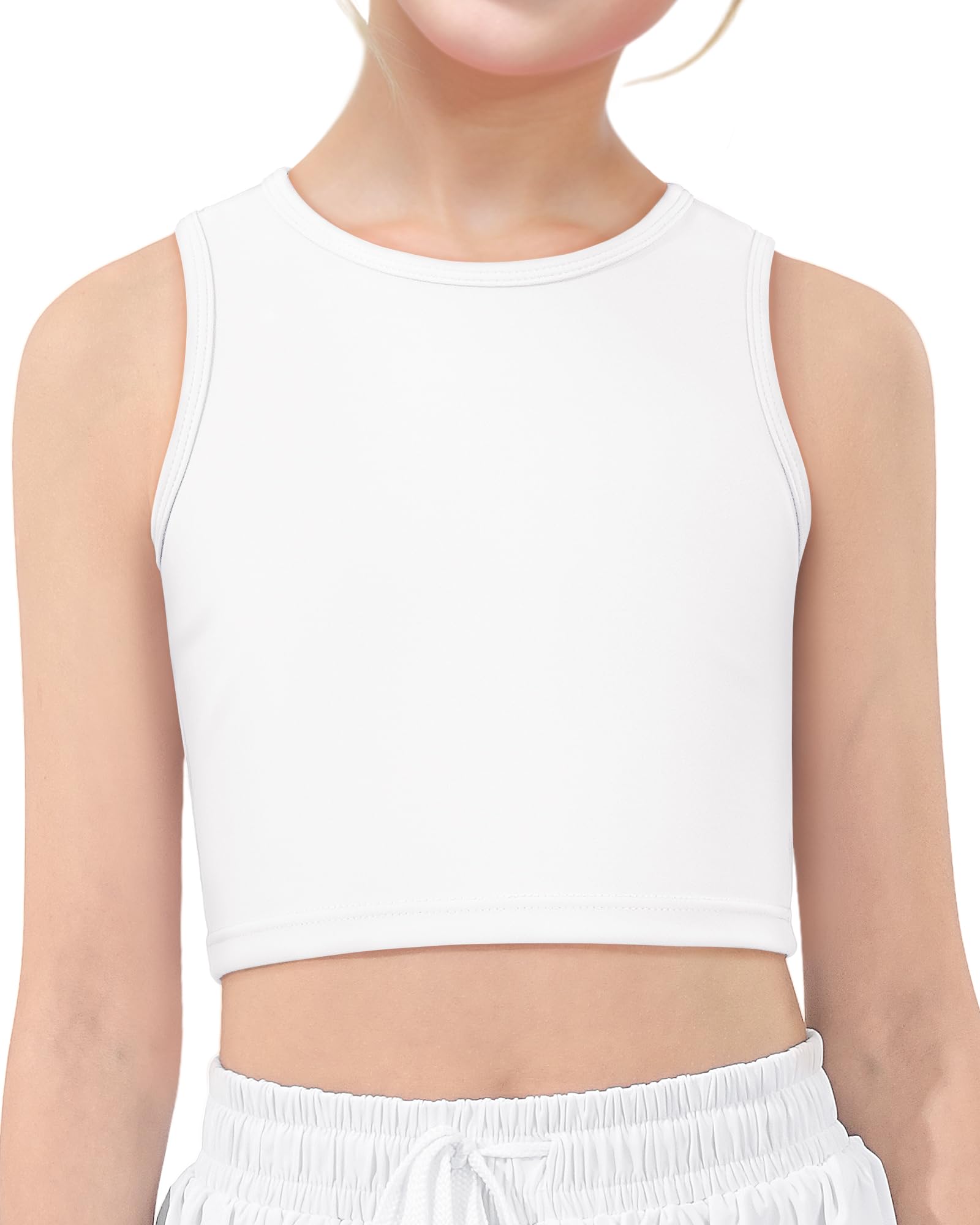 HASMES Girls Athletic Tank Tops Sleeveless Round Neck Basic Cute Dance Crop Tops for Kids 6-14Y