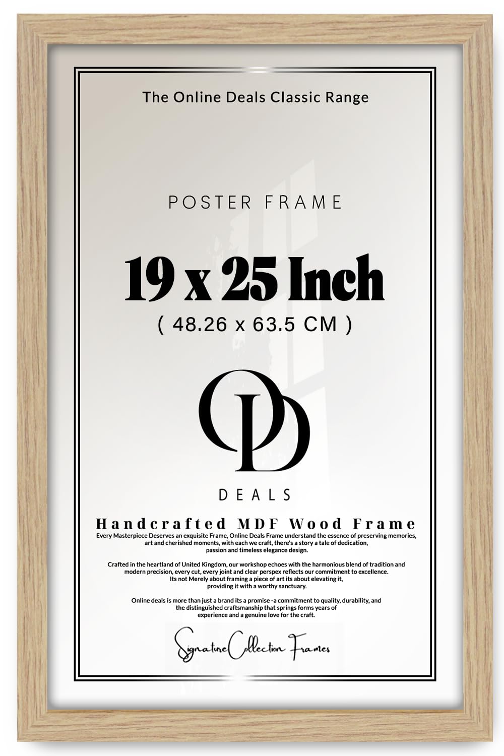 OD Deals — Classic 19 X 25 Inch Picture Poster Frame | Oak Wood Finish With Clear Perspex Panel For Wall And Tabletop Display, Rectangle Home Office Decor With Slim Profile (48.26 X 63.5 CM)