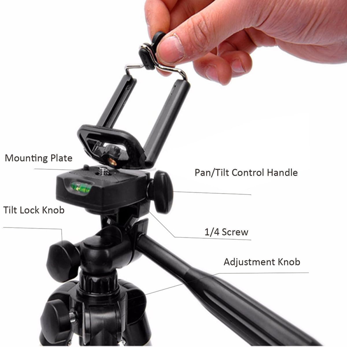 Treppiede per Smartphone e Fotocamera con Testa 360° e 1/4 | Argento, Lega di Alluminio e Abs, 3 Sezioni con Regolazione a 4 Snodi, Portata Massima 2kg