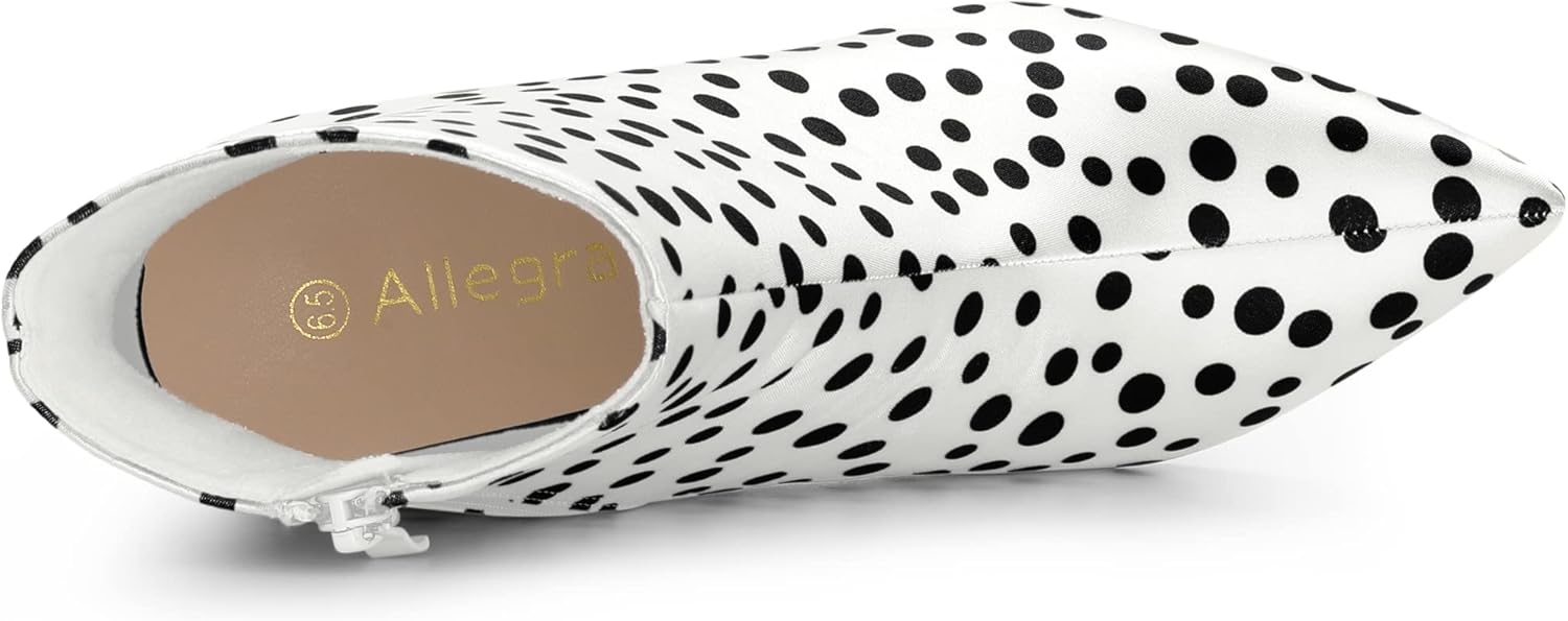 Allegra K Women's Polka Dots Pointed Toe Stiletto Heel Satin Ankle Boots