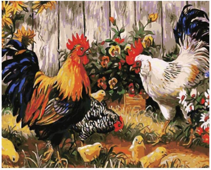 Diy Oil Painting By Numbers Dallas Mall Kits Canvas Rooster On