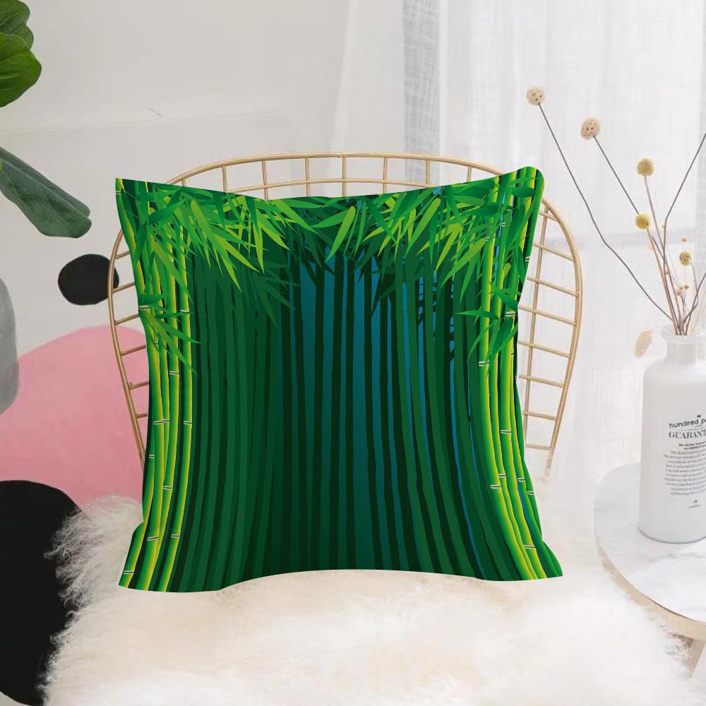 HYOSXW Cushion Cover,Throw Pillow Case Home Decorative for Living Room Bedroom Sofa Chair 16X16 Inch,illustration with bamboo branches on green b,Pillowcase 40X40cm