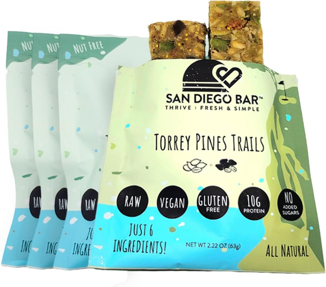 SAN DIEGO BARTorrey Pines Trails | Pumpkin + Sun Flower | RAW & Vegan Protein Bars | Sugar & Gluten Free | Breakfast Bars | Energy Bars | Snack Bars | 6 Whole Food Ingredients | Plant-Based Protein