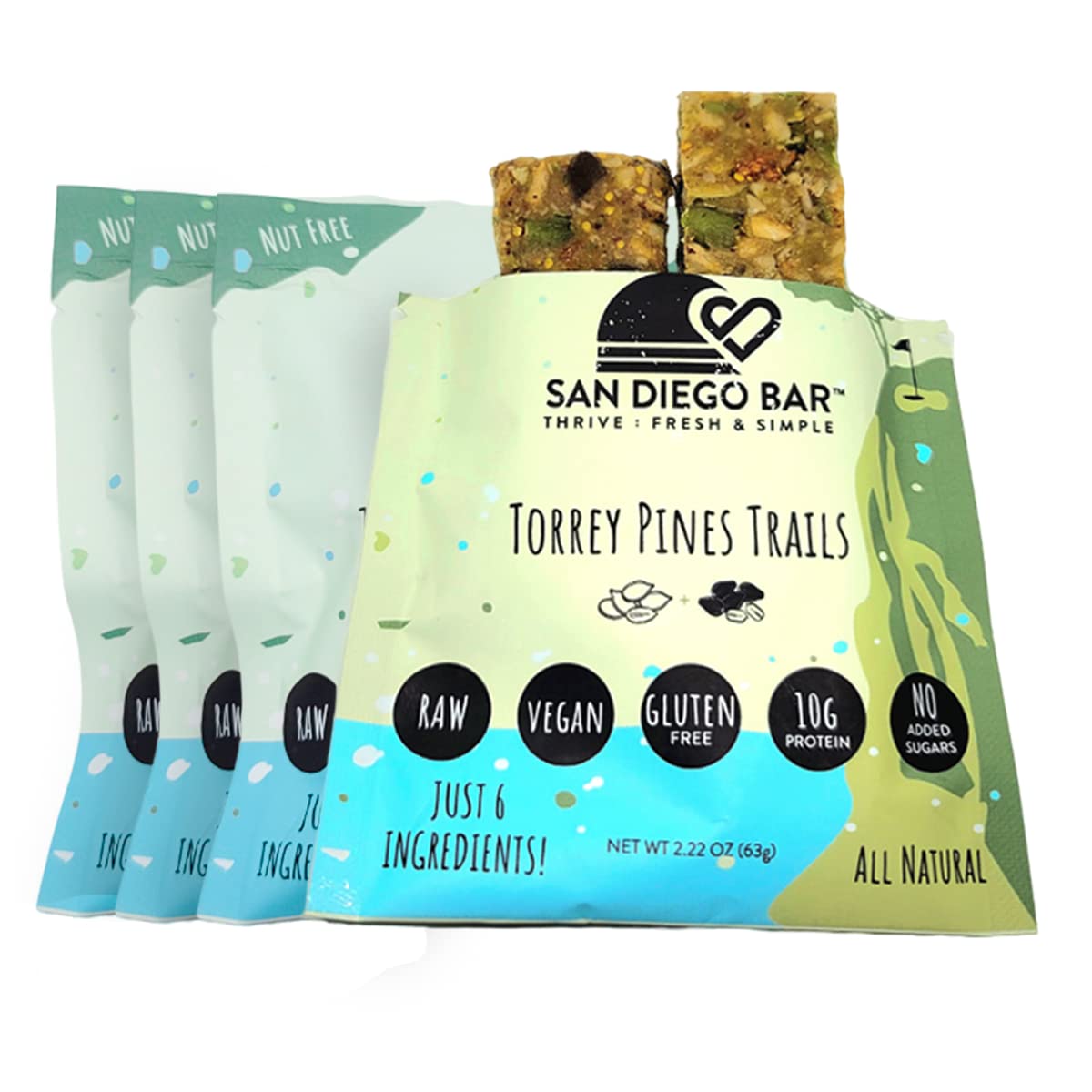 SAN DIEGO BARTorrey Pines Trails | Pumpkin + Sun Flower | RAW & Vegan Protein Bars | Sugar & Gluten Free | Breakfast Bars | Energy Bars | Snack Bars | 6 Whole Food Ingredients | Plant-Based Protein