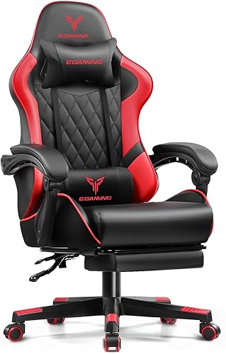 EXRACING Silla ergonómica para videojuegos, silla de computadora con reposapiés y soporte lumbar, silla de oficina de cuero con respaldo alto