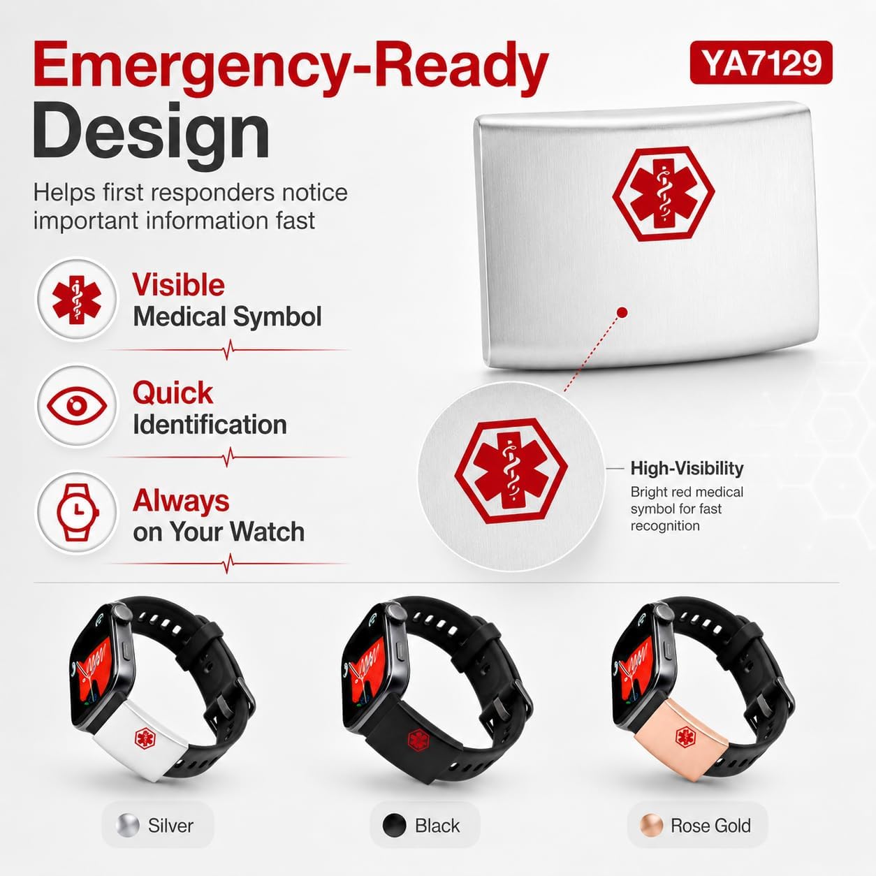 Uloveido Personalized Medical Alert ID Tag for Watch Band – Laser Engraved Emergency Tag for Apple Watch & Smartwatch, Fitness Runner ID, Medical Safety Plate (Black-Type I Diabetes) YA7129
