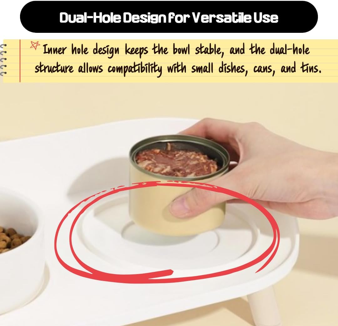Dual Pet Feeder Bowls with Stand, Anti-Spill Guardrail & Dual-Hole Design for Cans, Non-Slip Dishes for Food & Water, Neck Strain Relief - Ideal for Cats & Small to Medium Dogs - Image 5