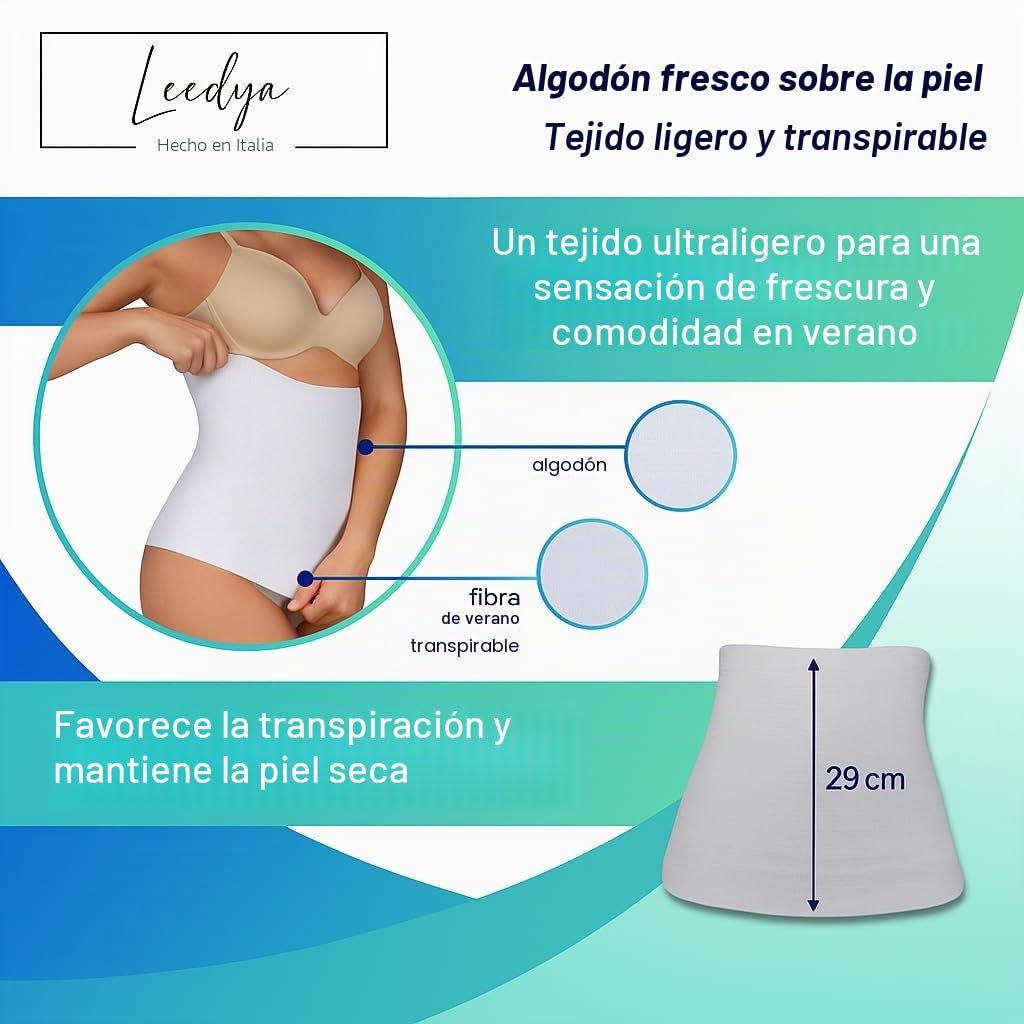 Leedya Faja lumbar elástica, fabricada en Italia, cinturón elástico para hombre y mujer, altura 31 cm, algodón transpirable, unisex, soporte de espalda y abdomen, ideal para verano y dolor de espalda