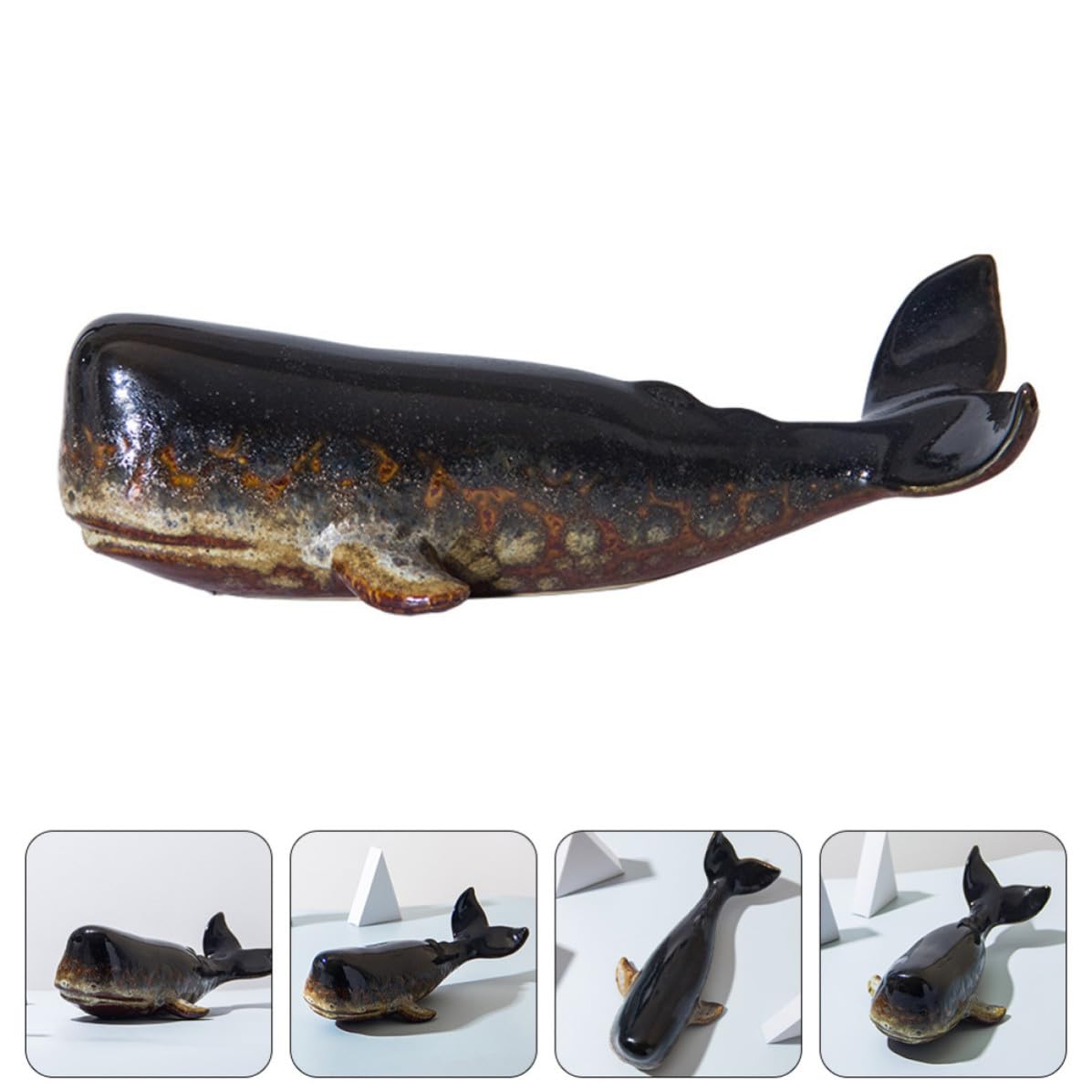 Statuetta Balena Decorativa Nera in Ceramica, 1 Pezzo | Design Creativo Simulato, Superficie Liscia, Posa Stabile per Arredo Casa e Mobili