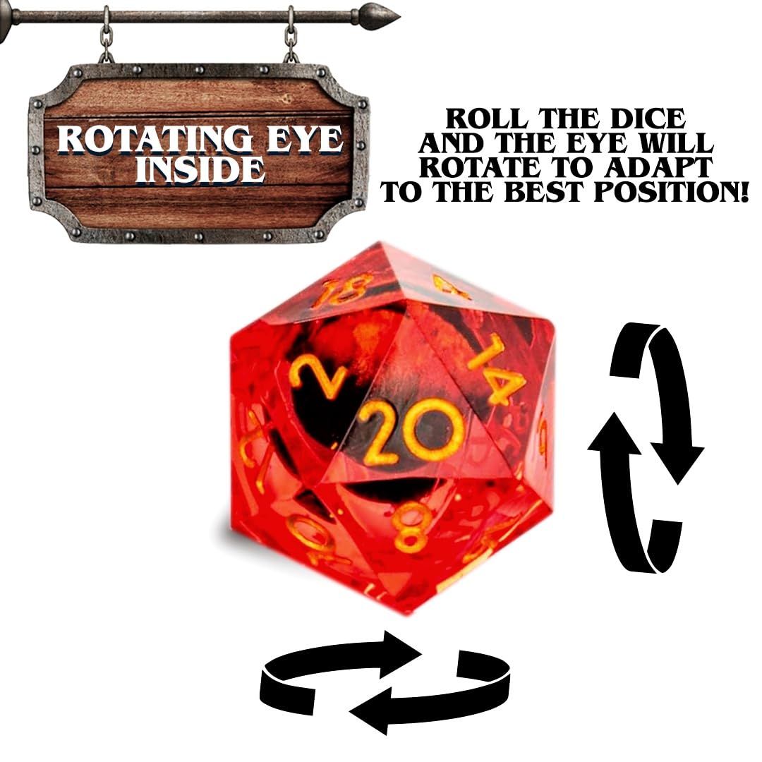 Dungeon Set di Drago Occhio di Drago Rosso Rotante, 7 Dadi Poliedrici, D&D, Dungeons And Dragons, DND, Dungeon Master, Dadi di Ruolo