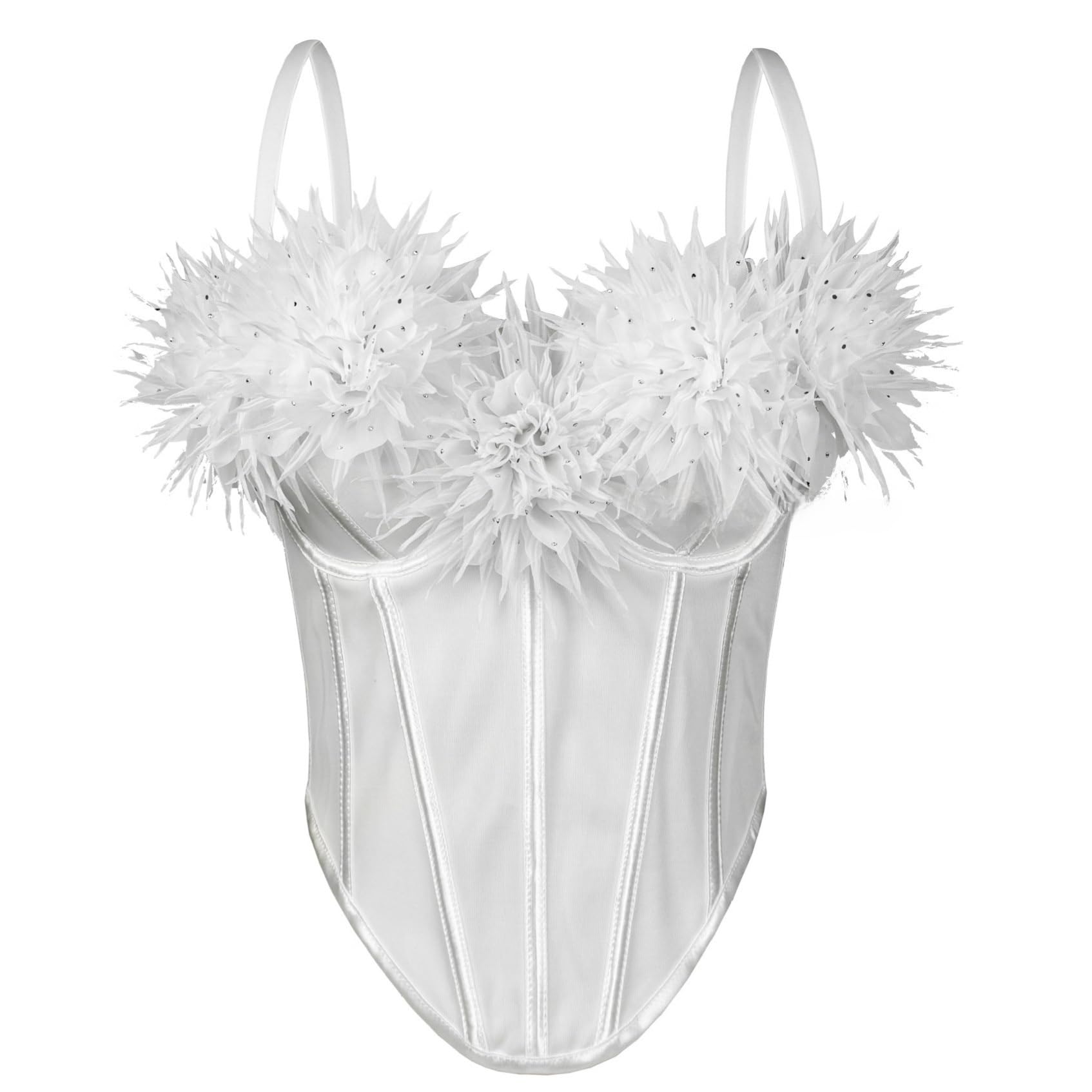 Camiseta Encaje Fishbone 3D Flor Decorativa Sexy Espina De Pescado Reunido Chaleco Tela Malla Tubo Punto Top Lencería Mujer