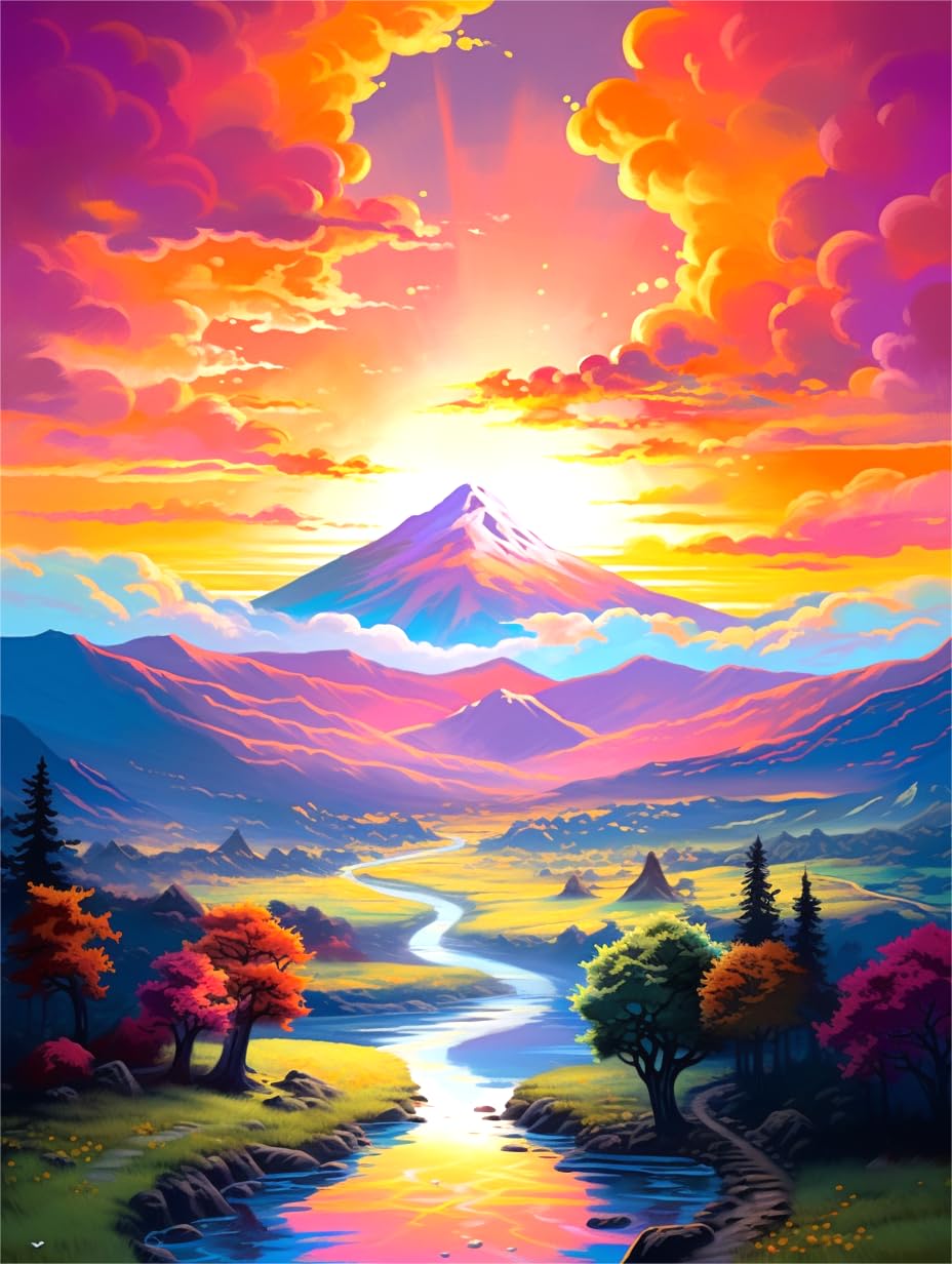 5D Diamond Painting Kit – Waterfalls Mountain Lake Forest Landscape, Full Drill, 16x12 Inch, DIY Home Wall Decor