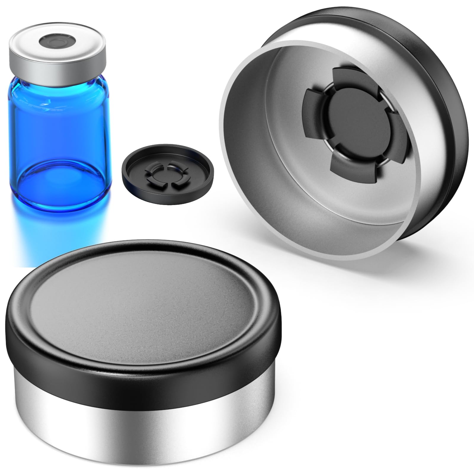 20mm Vials Caps Burr-Free Seals for Glass Vial, 100 Pcs (20mm, Black, Aluminum-Plastic)