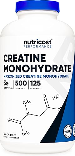 Nutricost Monohidrato de creatina 3000 mg 500 cápsulas 125 porciones 750 mg de monohidrato de creatina por cápsula