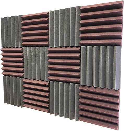 4492 Losetas de espuma acústicas para estudio de insonorización, 2 x 12 x 12 pulgadas, paquete de 12 unidades (color negro carbón y granate de