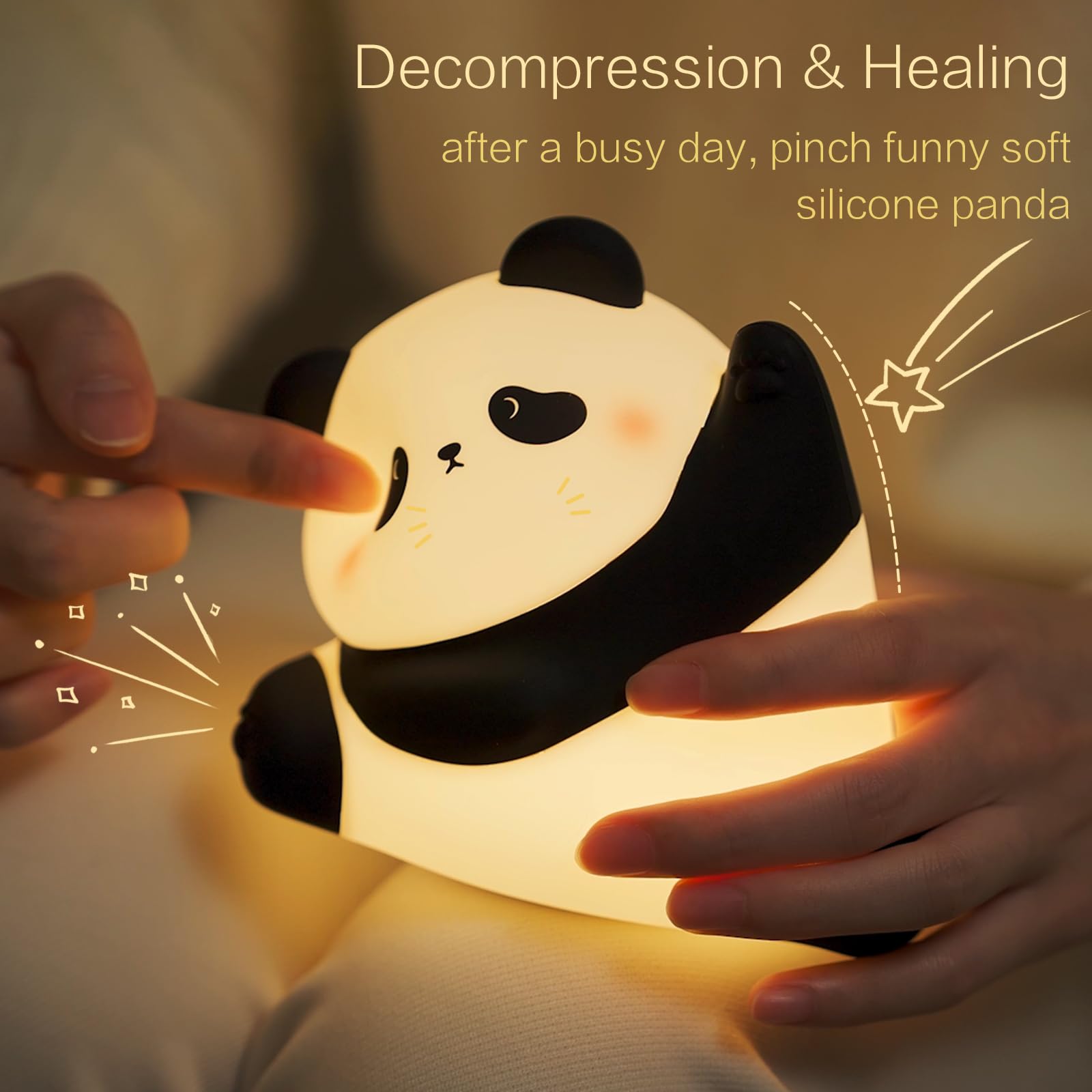 YR YRHH-PET Kungfu Pose Panda Nachtlicht, LED Squishy Neuheit Tier Niedliche Lampe, Lebensmittelqualität Silikon Nachtlicht, 3 Stufen Dimmbar, Leuchtende Panda Dekor für Zimmer College Wohnheim