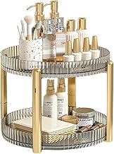 Amazon Brand – Umi 2 Layer 360 Degree Rotating Makeup Organizer, Cosmetic Toiletries Perfume Storage Organizer Vanity Organizer Storage Tray for Dressing Table Countertop Bedroom Bathroom Makeup Room