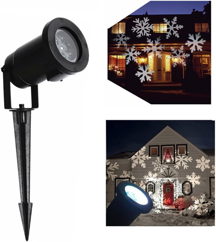JULYFIRE Moving Snowflakes Projector Light, White Christmas Projection Spotlight, LED Landscape Projector Light for Indoor/Outdoor Decor, Xmas Light, Halloween Decoration, Wall Light, Party Light