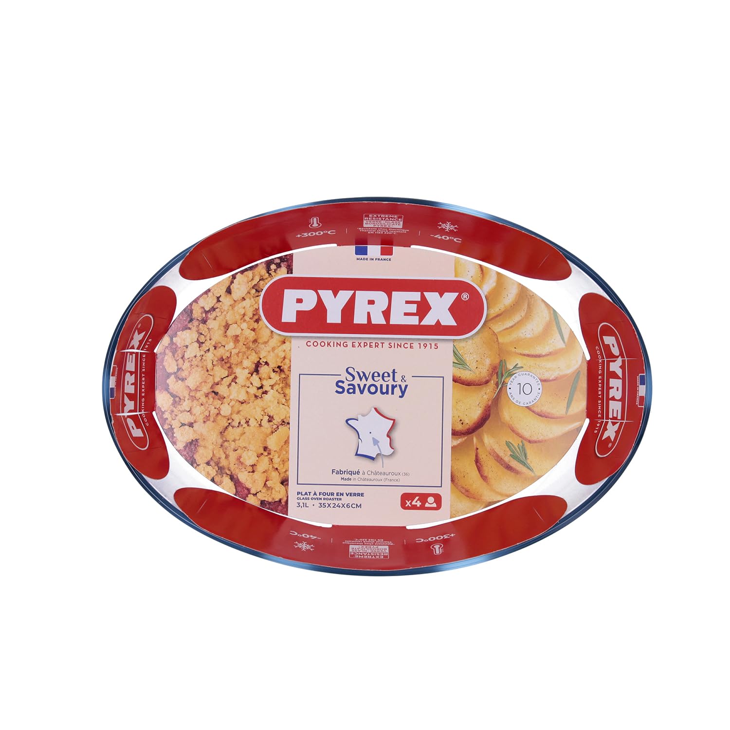Pyrex Fuente Oval de Vidrio Borosilicato, Transparente, 35x24x6 cm, 3.1L, Resistente a Choques Térmicos hasta 240°C, Apta para Horno y Congelador — view 2