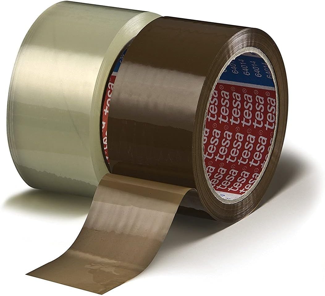 tesa 64014 Klebeband/Paketband 66 m x 50 mm/gemischtes Set (9 x farblos + 9 x Chamois = 18 Rollen)