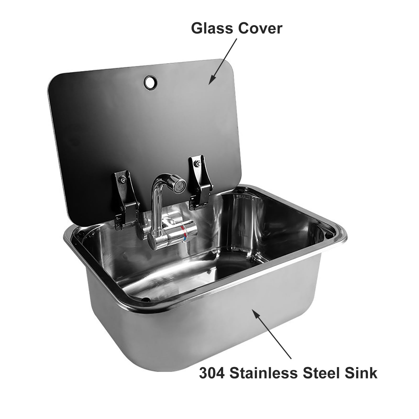 Fregadero Camper, Fregadero Cocina Pequeño de Acero Inoxidable 304 con Grifo Plegable y Placa de Cubierta, Apto para Vehículos Recreativos, Yates y Bares(Black,277x380x145mm)