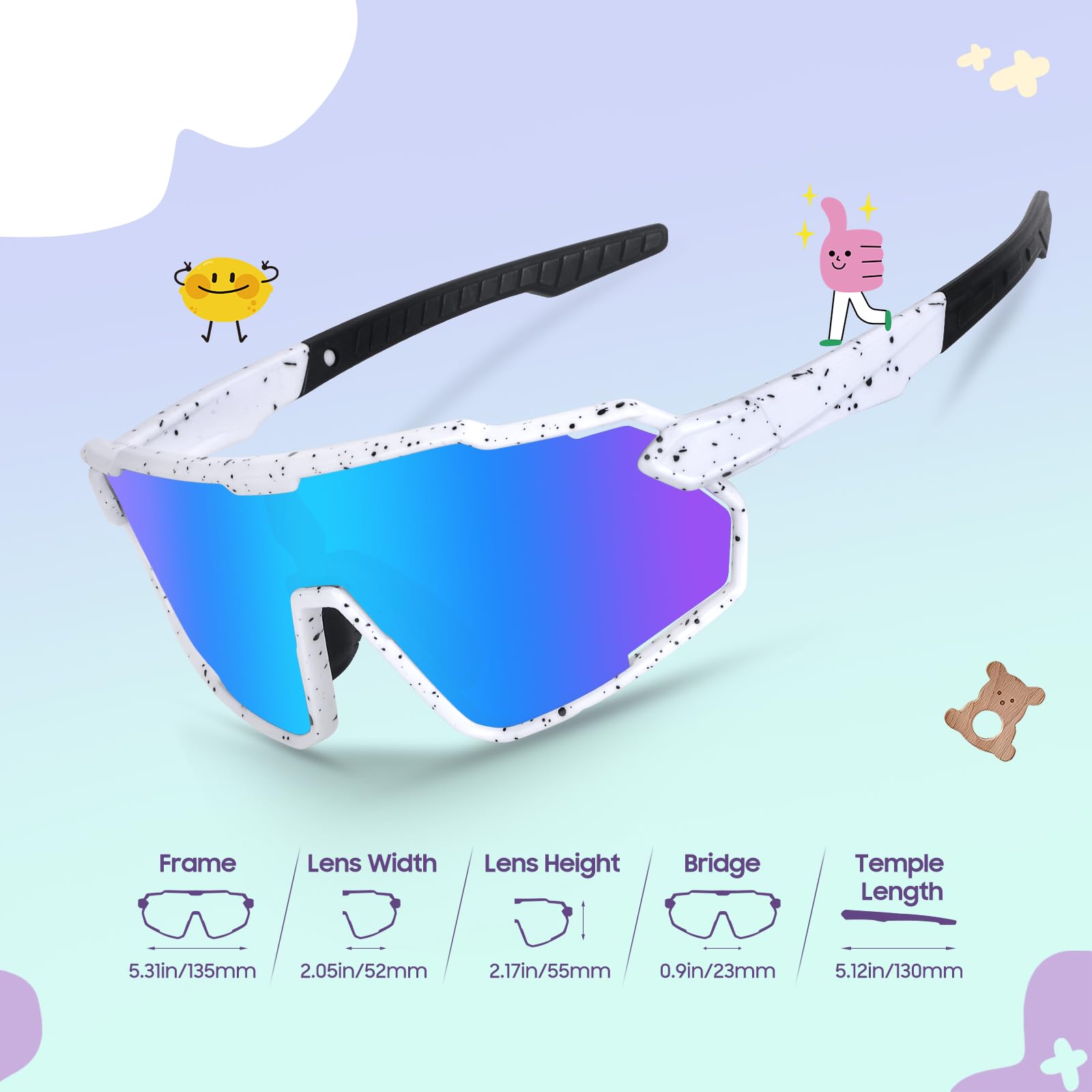 Occhiali da Sole Bambino 6-15 Anni Protezione UV400 Occhiali Polarizzati Ciclismo Bici Sportivi Running per Bambini Ragazzi Ragazze