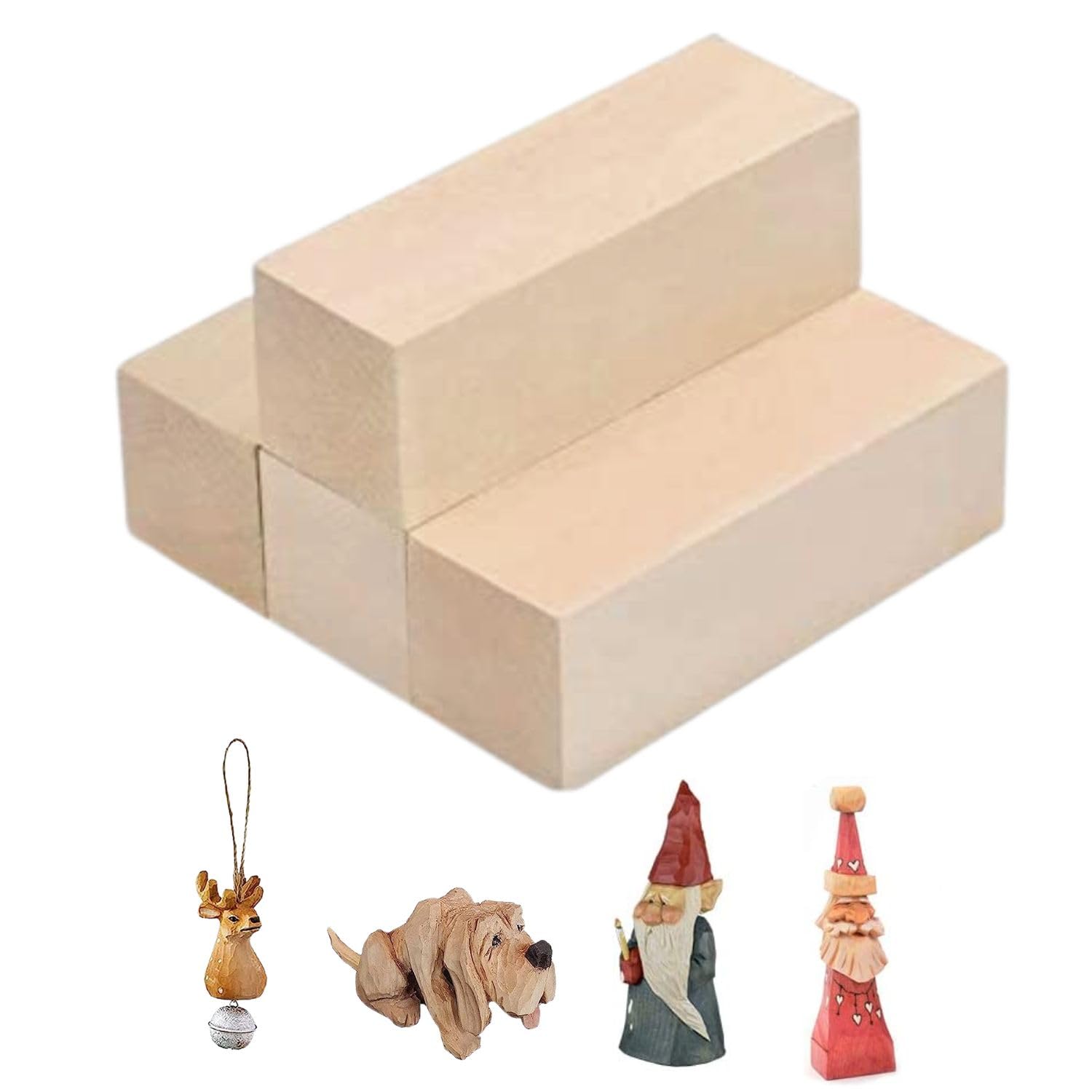 Pack of 4 Large Basswood Natural Wooden Blocks for Carving & Crafts Basswood for Carving and Turning, Balsa Wood, Untreated Basswood Carving Wood for Children and Adults (15 x 5 x 5 cm)