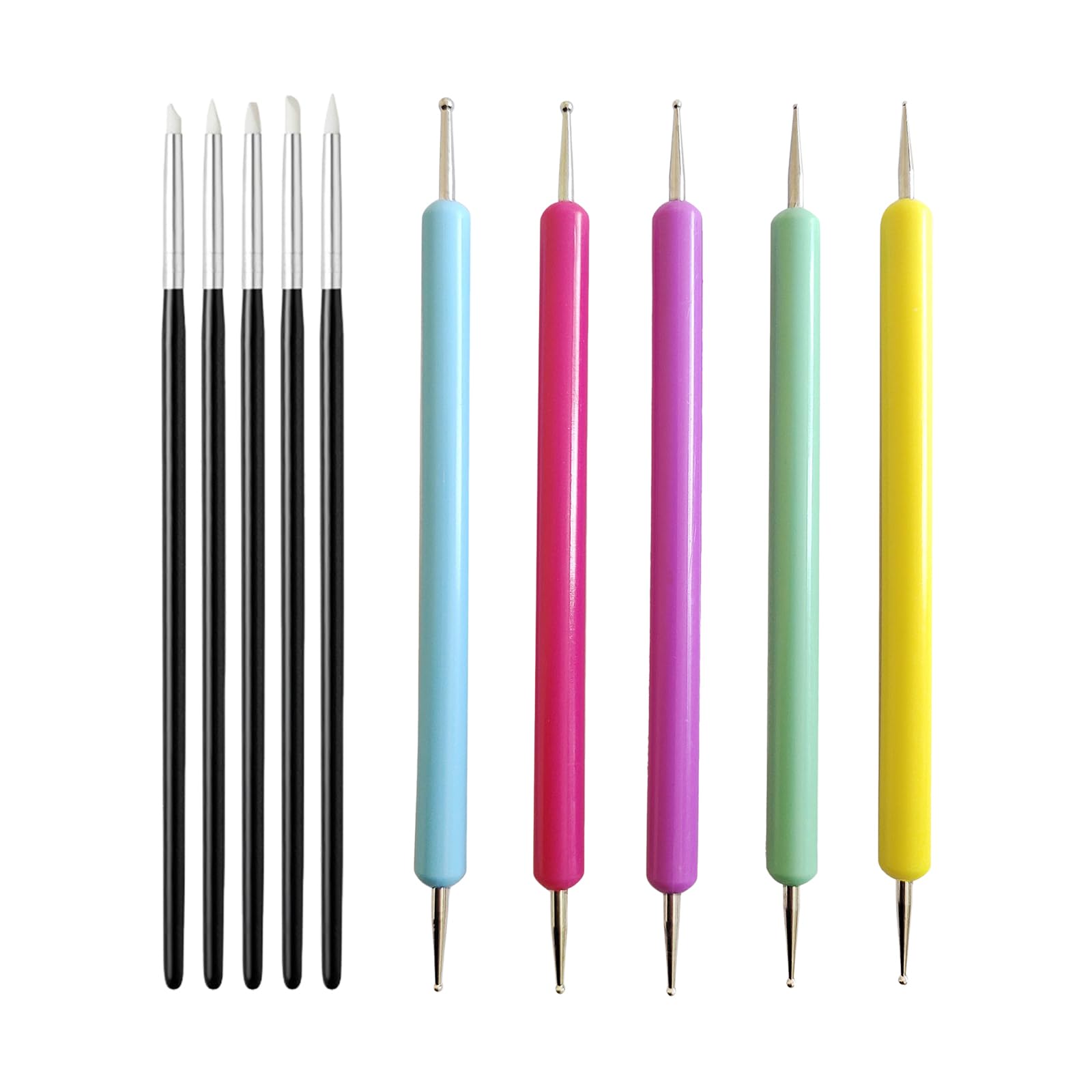 Set di 10 penne per unghie, penna in silicone + penna per punteggiatura, set di attrezzi per unghie, set di strumenti per marmorizzazione, punti, strumenti per nail art, per pietre, effetto
