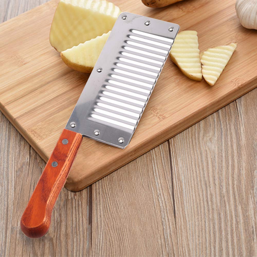 Crinkle-Schneidwerkzeug, Pommes-Frites-Schneider, ohne Stahlklinge, Holzgriff, Gemüsesalat-Schneidmesser for Schneiden von Gemüse, Schneiden von Obst, Kartoffeln, Seife, Waffel-Pommes /3225