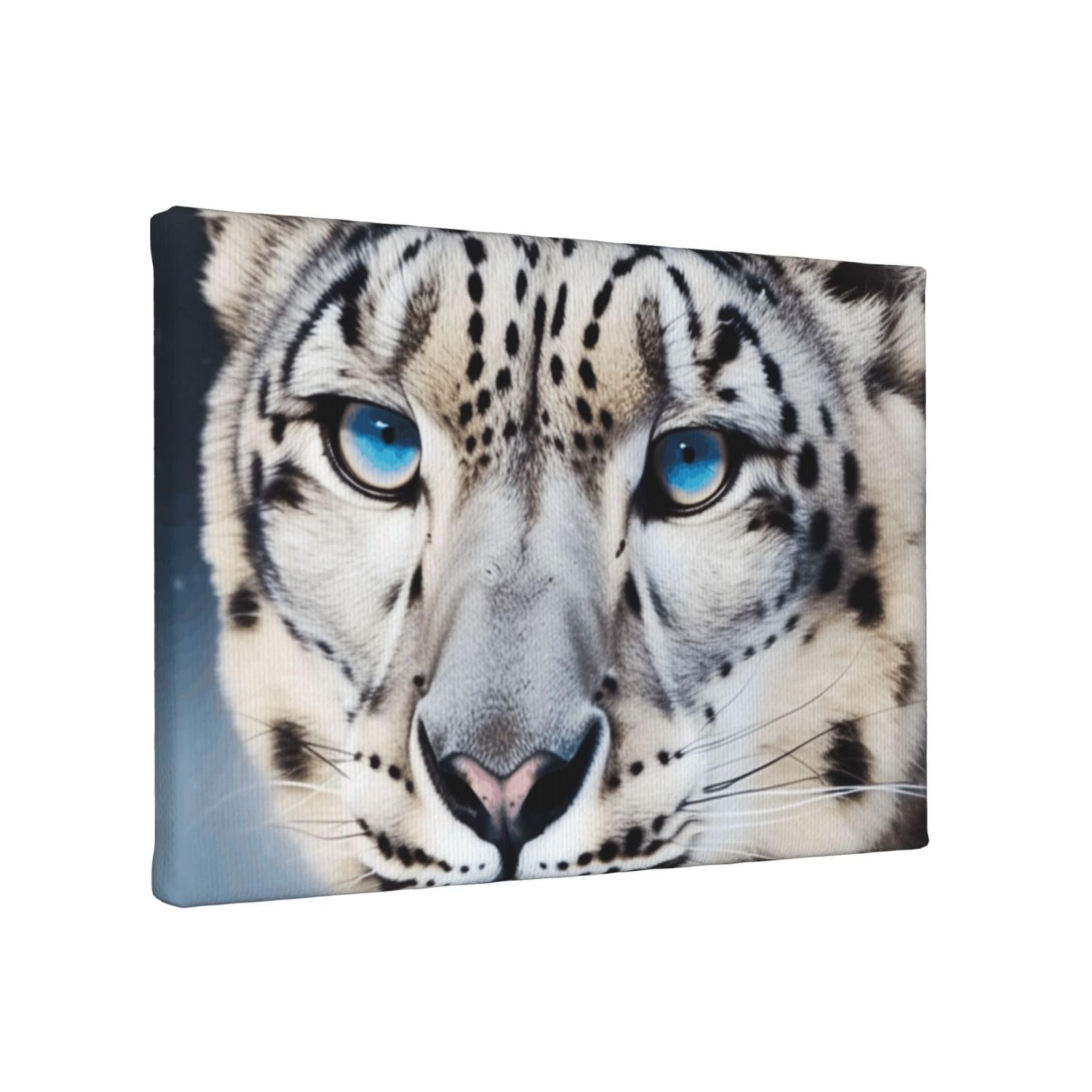 YKLJG Blue eyed snow leopard Printed Wall Art Canvas Painting 30x20 CM Wooden Framed Picture Painting Artwork Prints for Bedroom Kitchen Home Office Decor