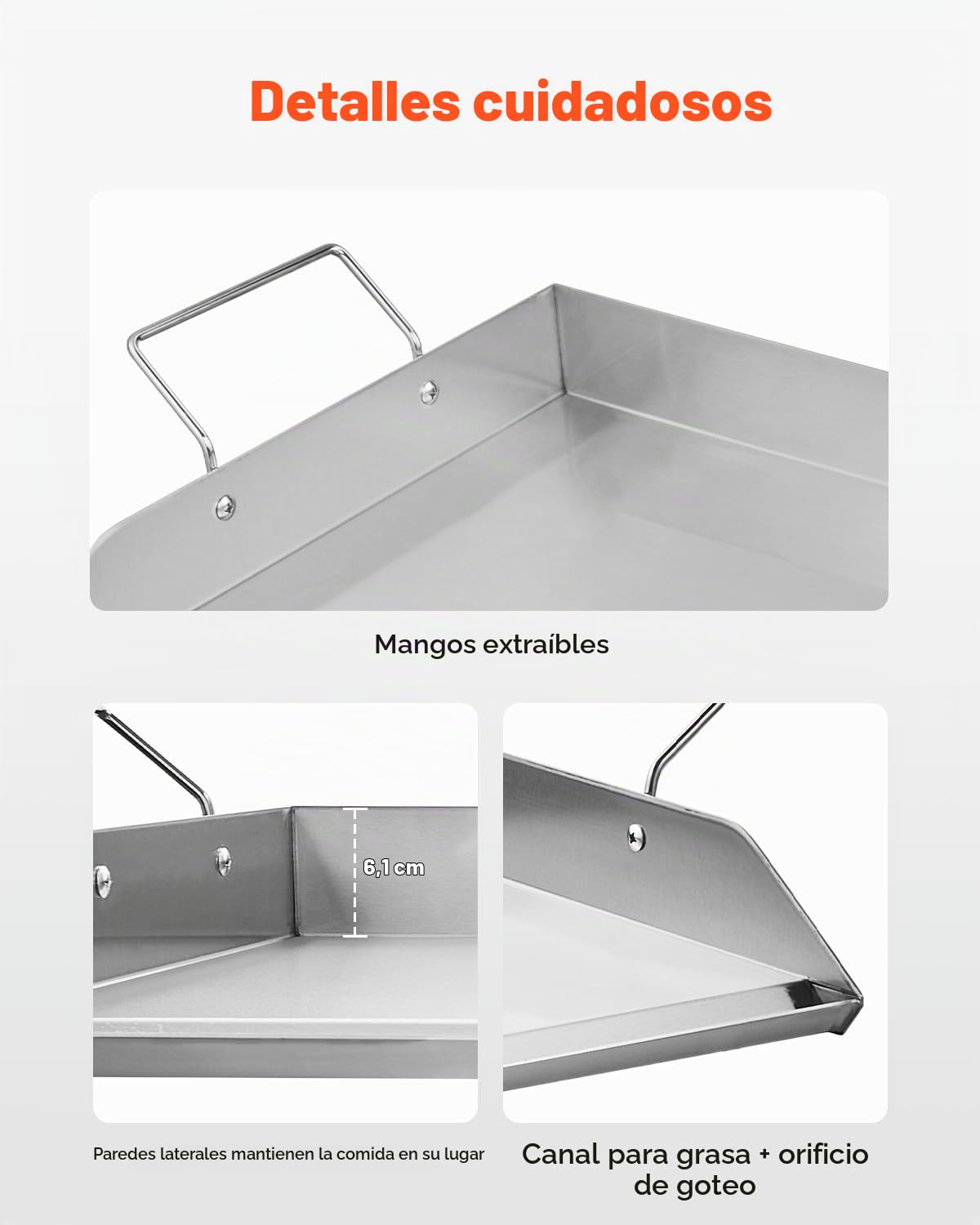 VEVOR Parrilla de Acero Inoxidable Universal Rectangular 809 x 370 mm con Superficie Plana, Plancha de Gas para Barbacoa, Utensilios de Cocina Familiares Portátiles con Asa, Alta Compatibilidad