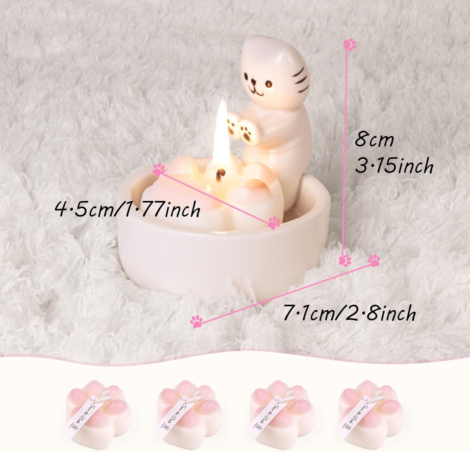 Portavelas de gatito con 4 velas de té de pata de gato, regalos de cerámica para decoración del hogar, regalos para amantes de los gatos para mujeres
