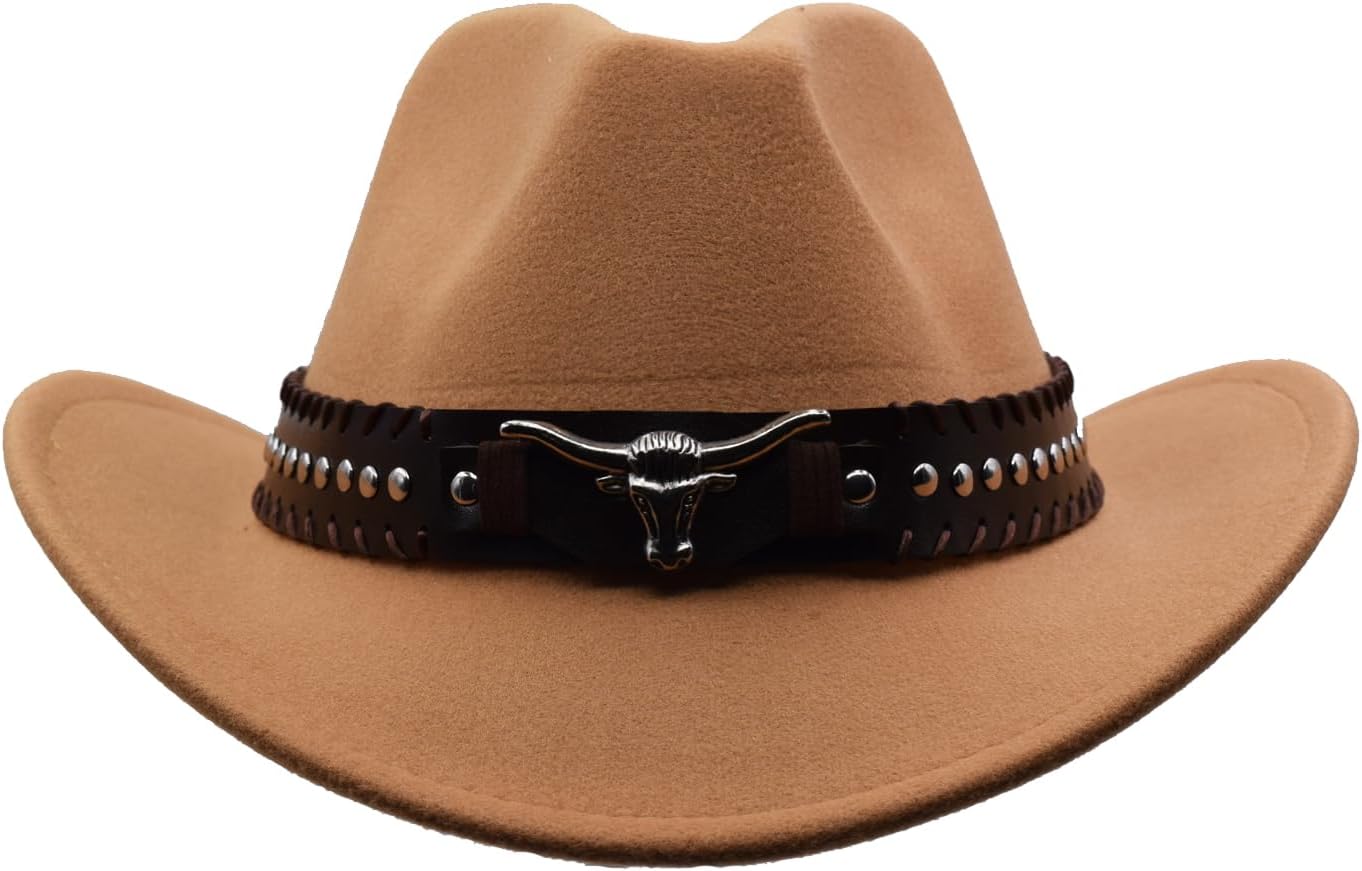 Unisex Western Cowboy Hat Fur Felt Cowgirl Hats Wide Brim with Belt Buckle - Image 2
