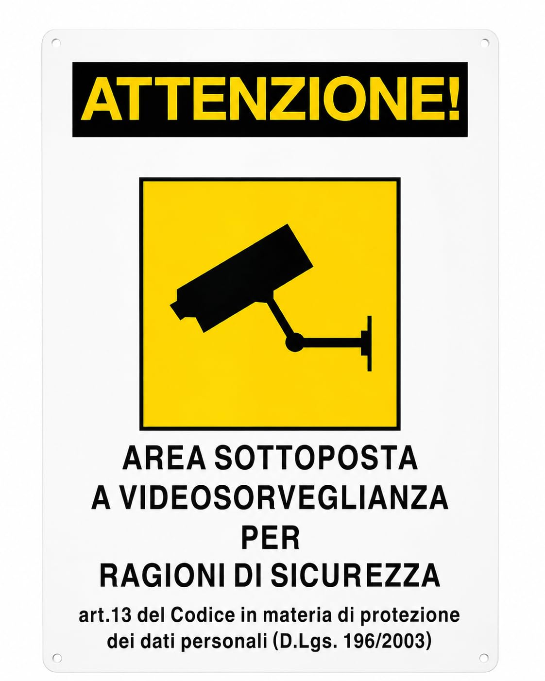 Cartello Area Videosorvegliata, Segnale di Sicurezza con Telecamera CCTV, Avviso Videosorveglianza (Attenzione! Area sottoposta a videosorveglianza)