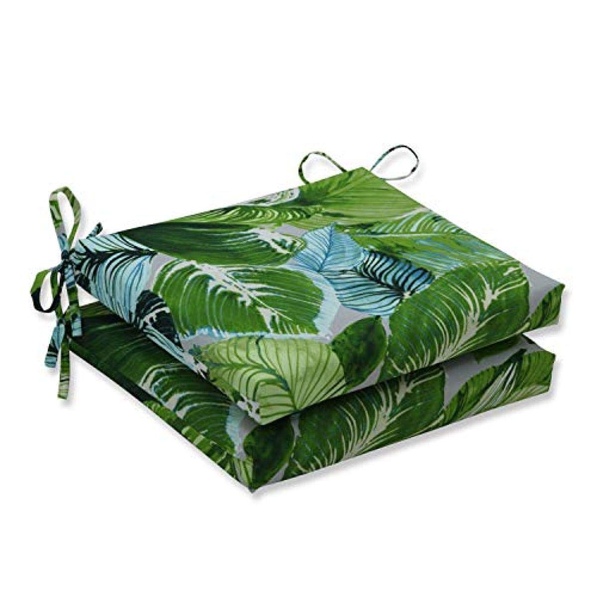 Pillow Perfect Outdoor/Indoor Lush Leaf Jungle Square Corner Seat Cushions, 18.5" x 16", Green, 2 Count