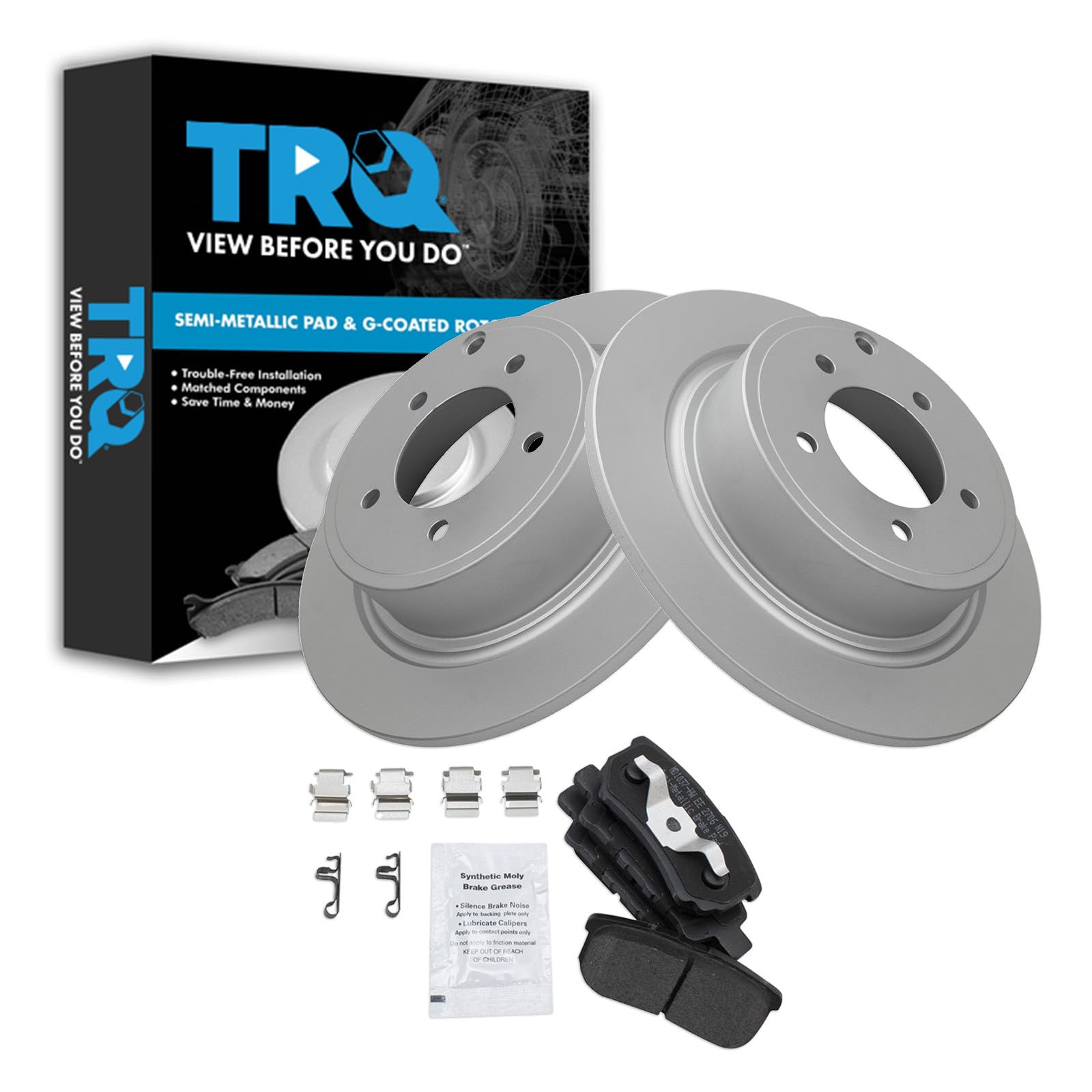 TRQ Rear Brake Pad and Rotor Set Semi Metallic Coated Rotors Compatible with 2013 Chrysler 200 2017 Jeep Compass 2017 Patriot 2014-2016 Mitsubishi Lancer