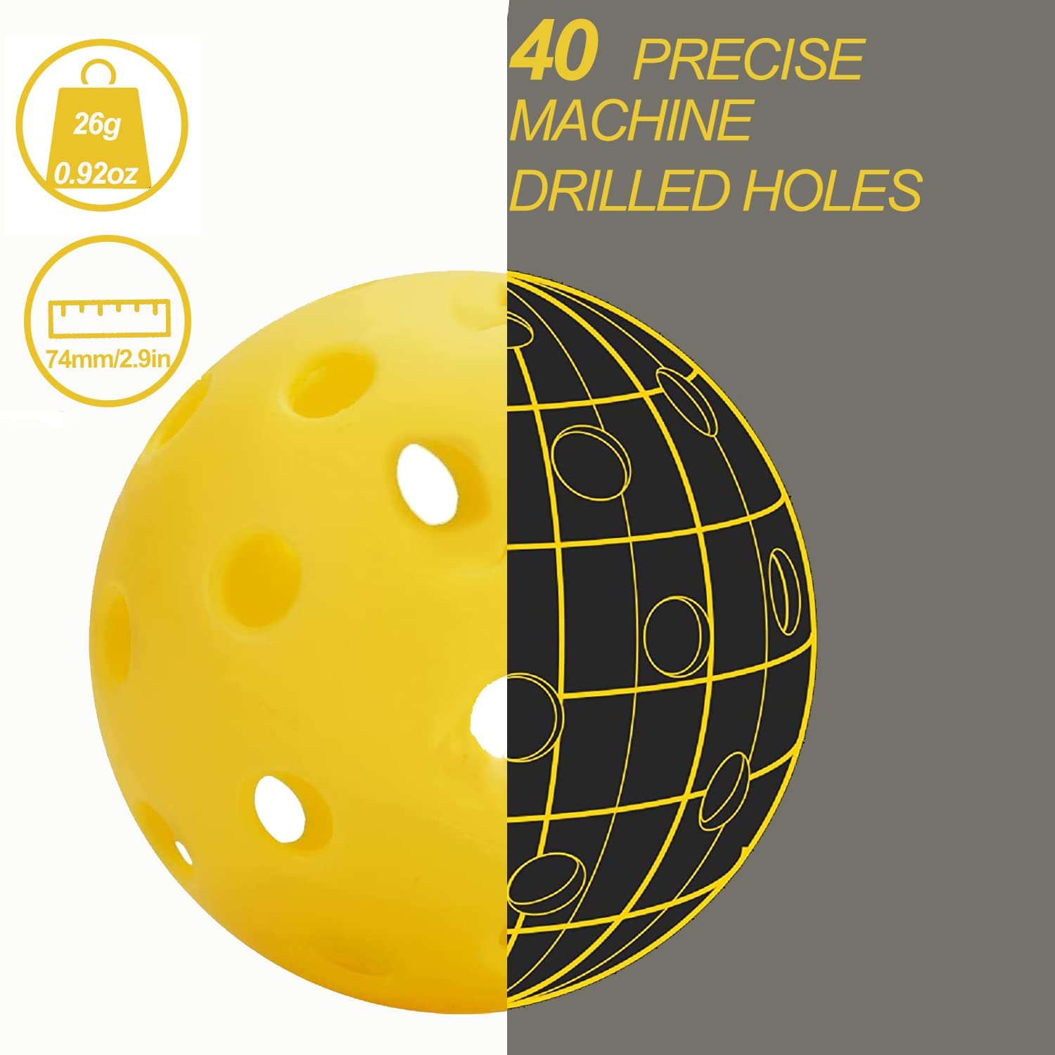 AMYPUK Pickleballs, Outdoor Pickleball Balls, 40 Holes Outdoor USAPA Approved Pickleballs for Pack of 4/12 (Yellow) 1