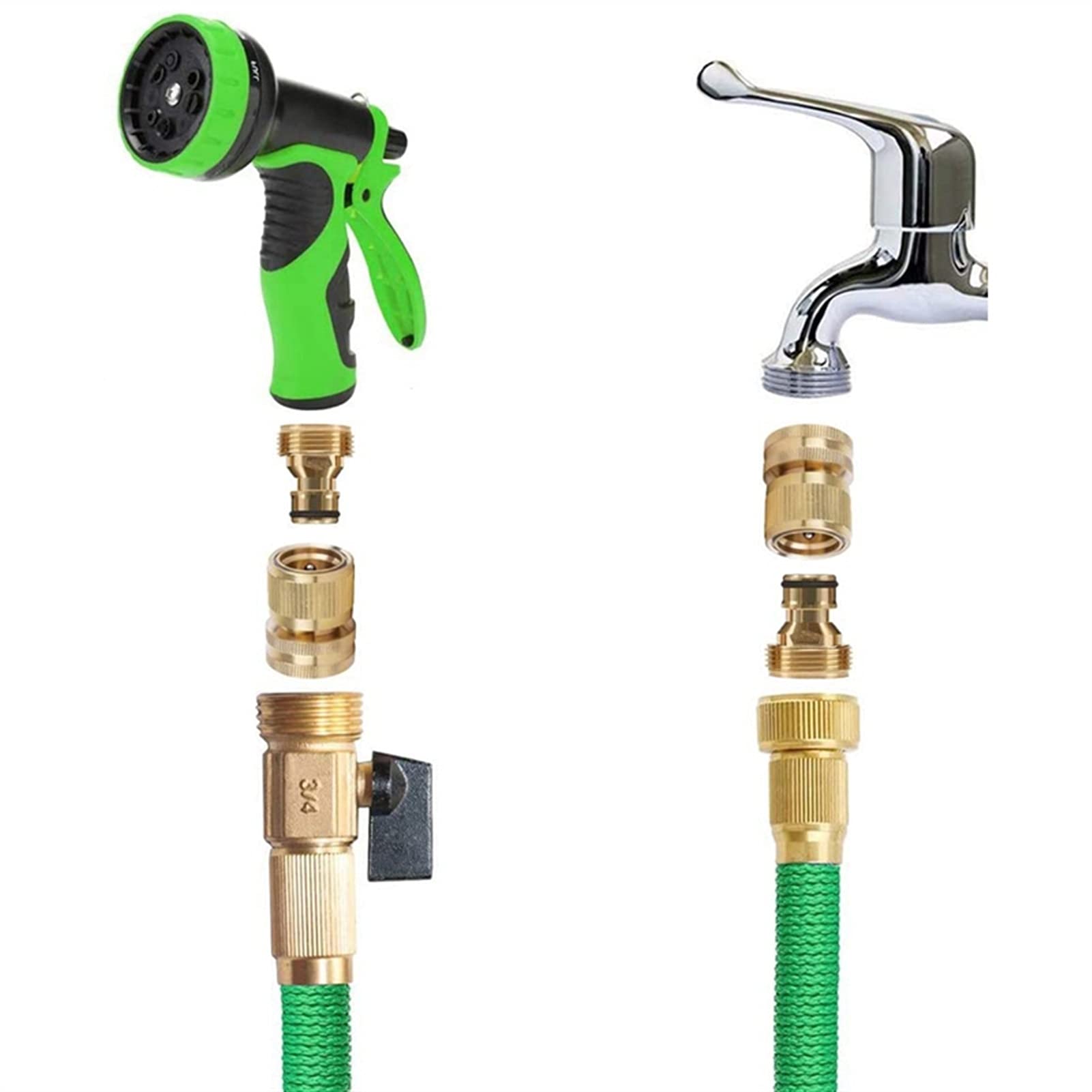 Lnanqing-schlauchverbinder Messing 4 Set Gartenschlauch Schnellanschlüsse Messing 3/4 Zoll GHT-Gewinde Easy Connect-Armaturen Wasser männlich weiblich, Anschluss für Gartenschlauch