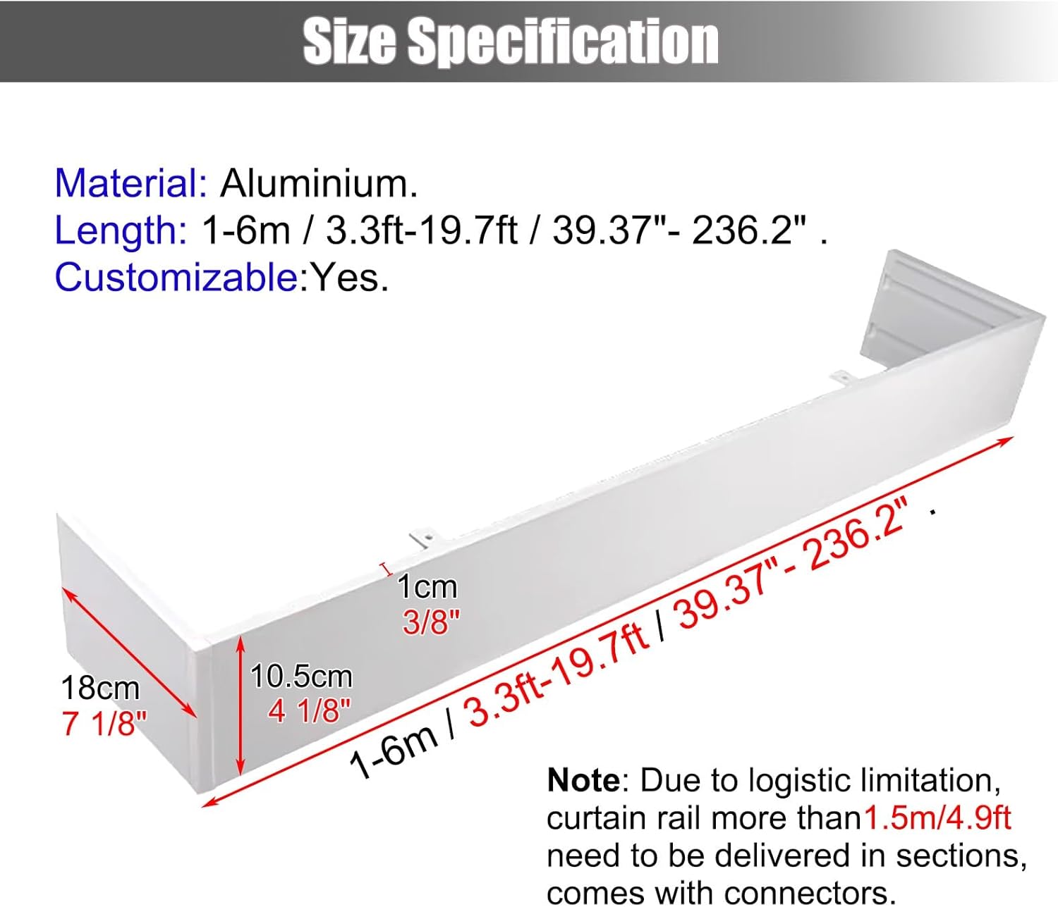 Aluminum Alloy Pelmet Box 1.2m (3.9ft) - Ceiling Mount Blinds Valance Board with Screws, Sleek Track Cover for Home Decor & Window Treatment Solutions