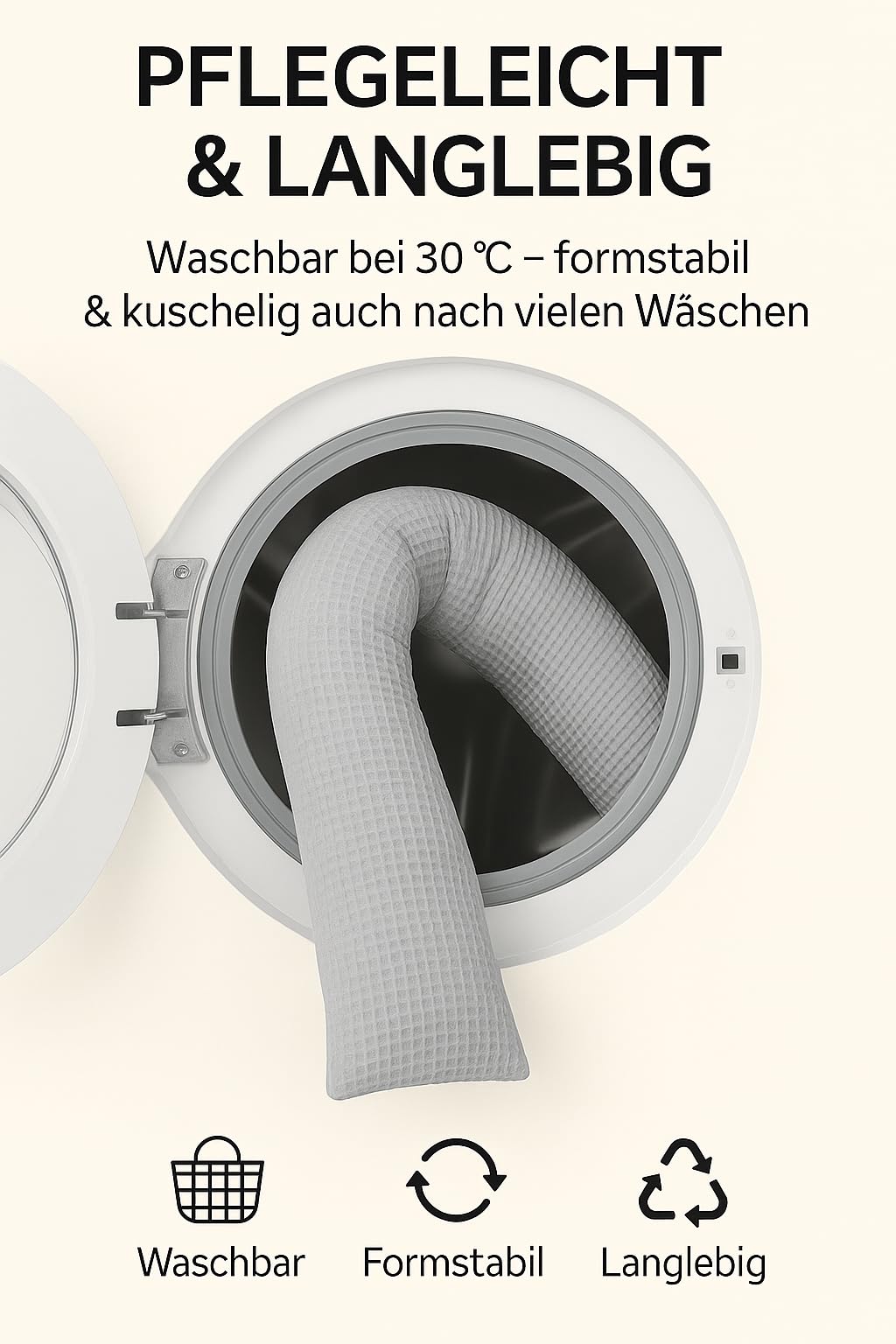 Kinderwagenschlange – Weiche Baby Kuschelschlange für Kinderwagen & Wiege | Handgefertigt aus Baumwolle – atmungsaktiv & hautfreundlich – für Neugeborene 0-9 Monate (Beige)