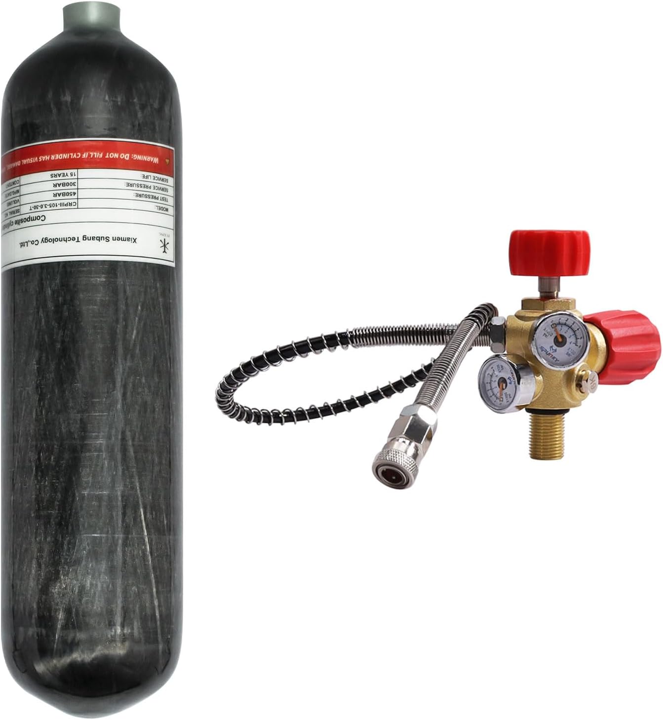 TUXING 4500psi 300Bar 3L Carbon Fiber HPA Tank High Pressure Cylinder with Regulating Valve Scuba Diving