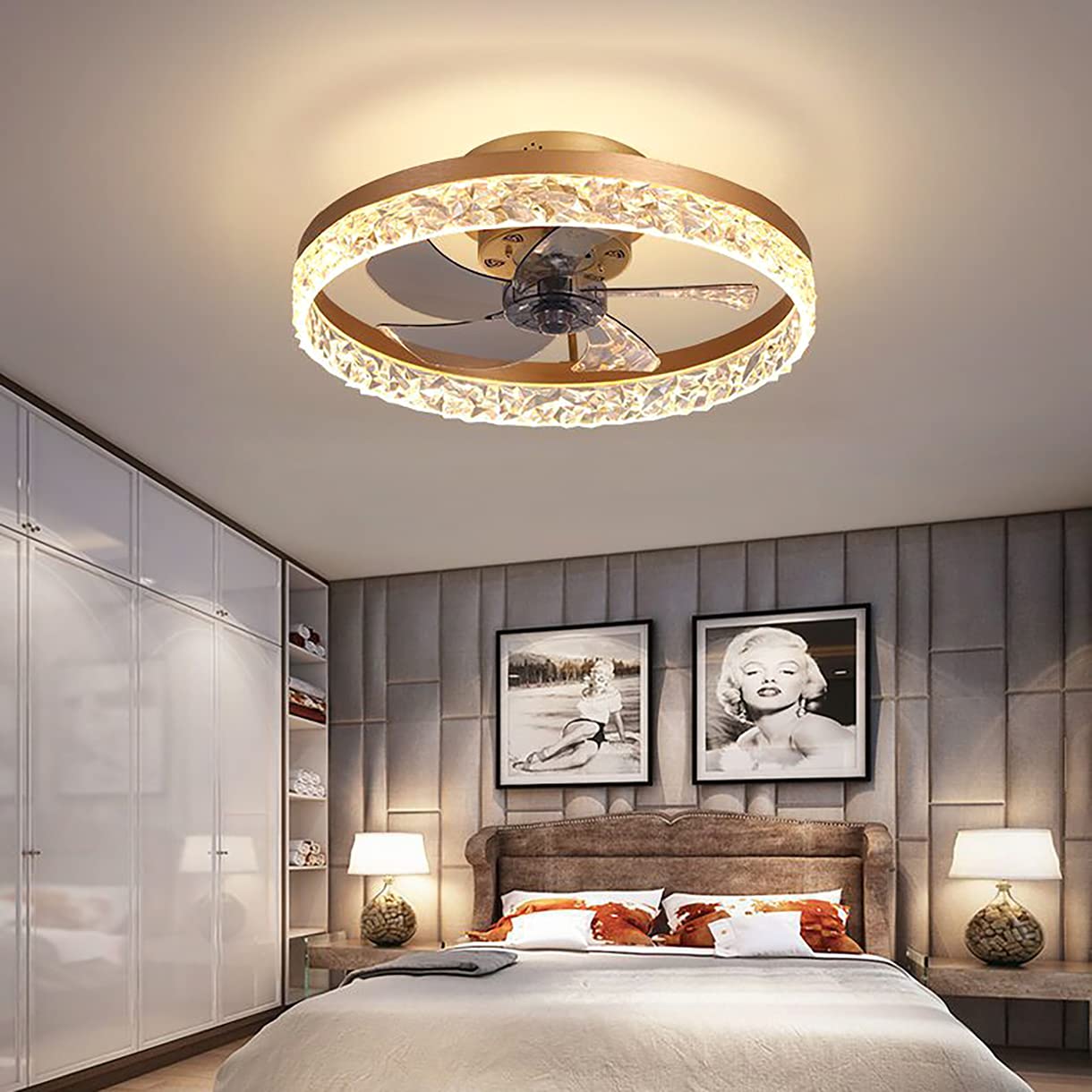 Ventilateur de plafond avec lampe LED et télécommande pour salon