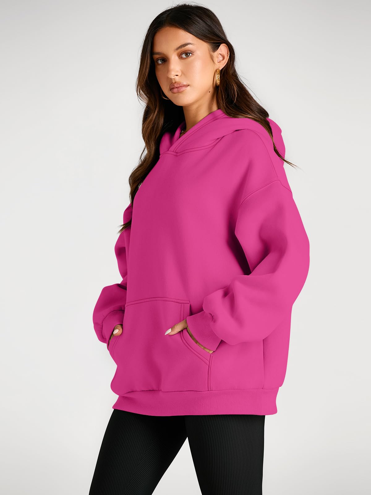 Trendy Queen Womens Oversized Hoodies Fleece Sweatshirts Fall Fashion Pullover Sweaters Winter Clothes: Hot Pink Large