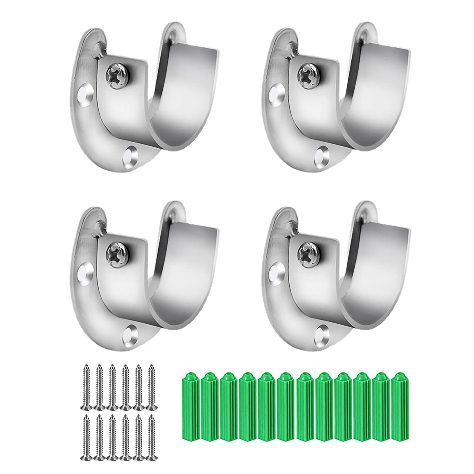 WUDQIJI Clothes Rail Round Tube Bracket, 4 Pieces, 25 mm Clothes Rail Holder, Clothes Rail Holder, U-Shaped Brackets