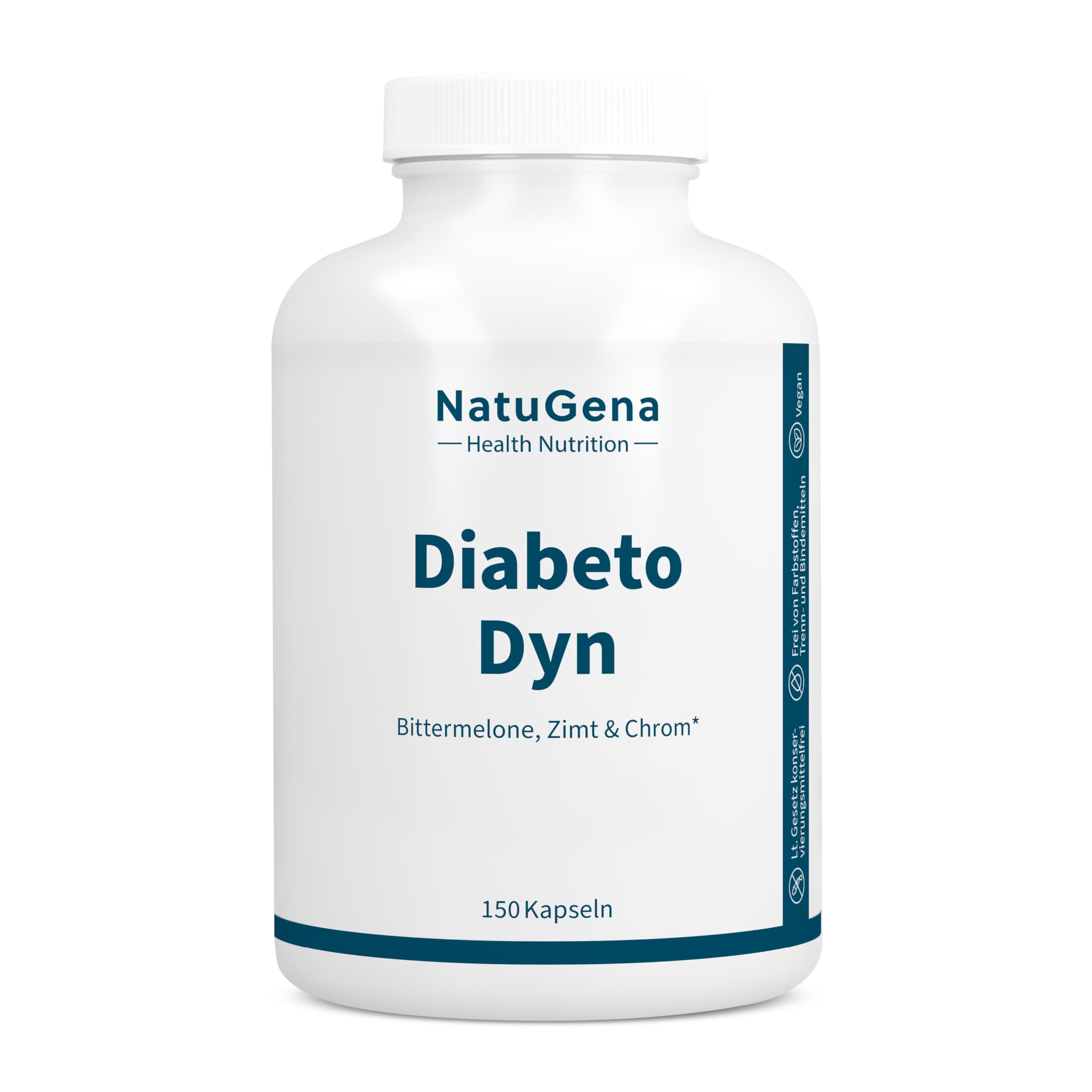 NautuGena DiabetoDyn hohe Konzentraion an Bittermelone- & Zimtkomplex, drei Magnesiumverbindungen Citrat, Malat & Bisglycinat, 150 Kapseln (30 Tage Packung)