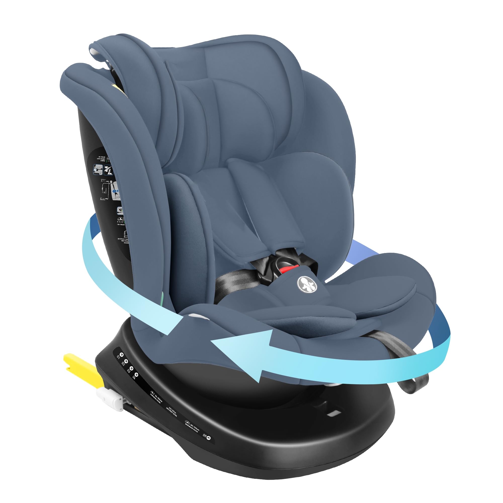 Siège auto Isofix 40-150 cm, pivotant à 360°, 0-12 kg 0-36 KG | 5 angles d'inclinaison, Dos à la route jusqu'à 105 cm, 18 kg