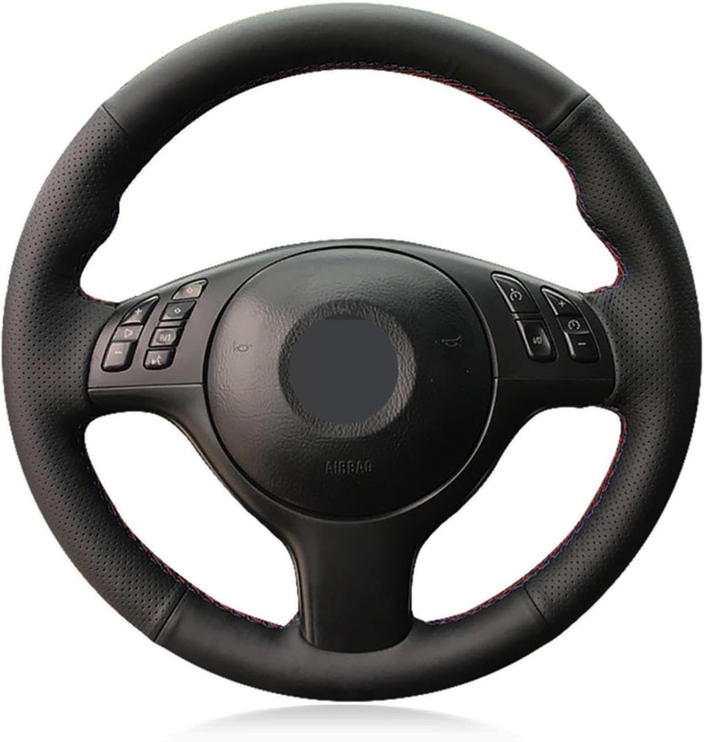 XIPCOFor BMW E46 330i 330Ci E39 540i 525i 530i M3 E46, Car Steering Wheel Cover DIY Hand-stitched Black Genuine Leather